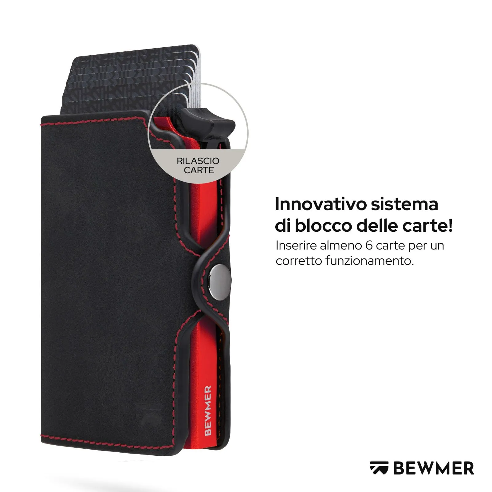 BEWMER Porta Carte di Credito 1 ZIP Schermato, Portafoglio Slim con Protezione RFID e Fermasoldi in Carbon Fiber (Nero e Arancione) - immagine 2
