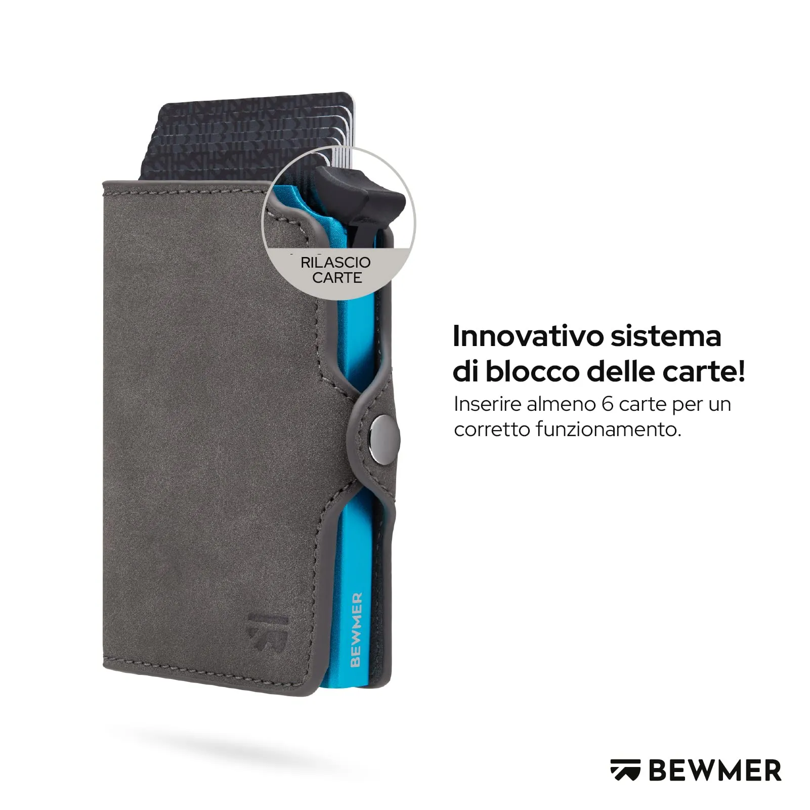 BEWMER Portafoglio Slim RFID con Fermasoldi in Carbon Fiber, Grigio Scuro e Blu, Senza Zip - immagine 2