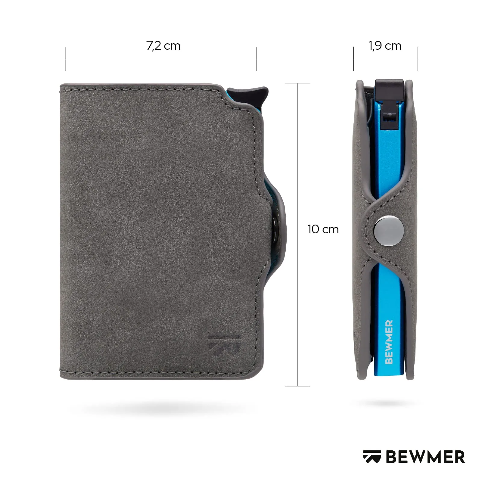 BEWMER Portafoglio Slim RFID con Fermasoldi in Carbon Fiber, Grigio Scuro e Blu, Senza Zip - immagine 5
