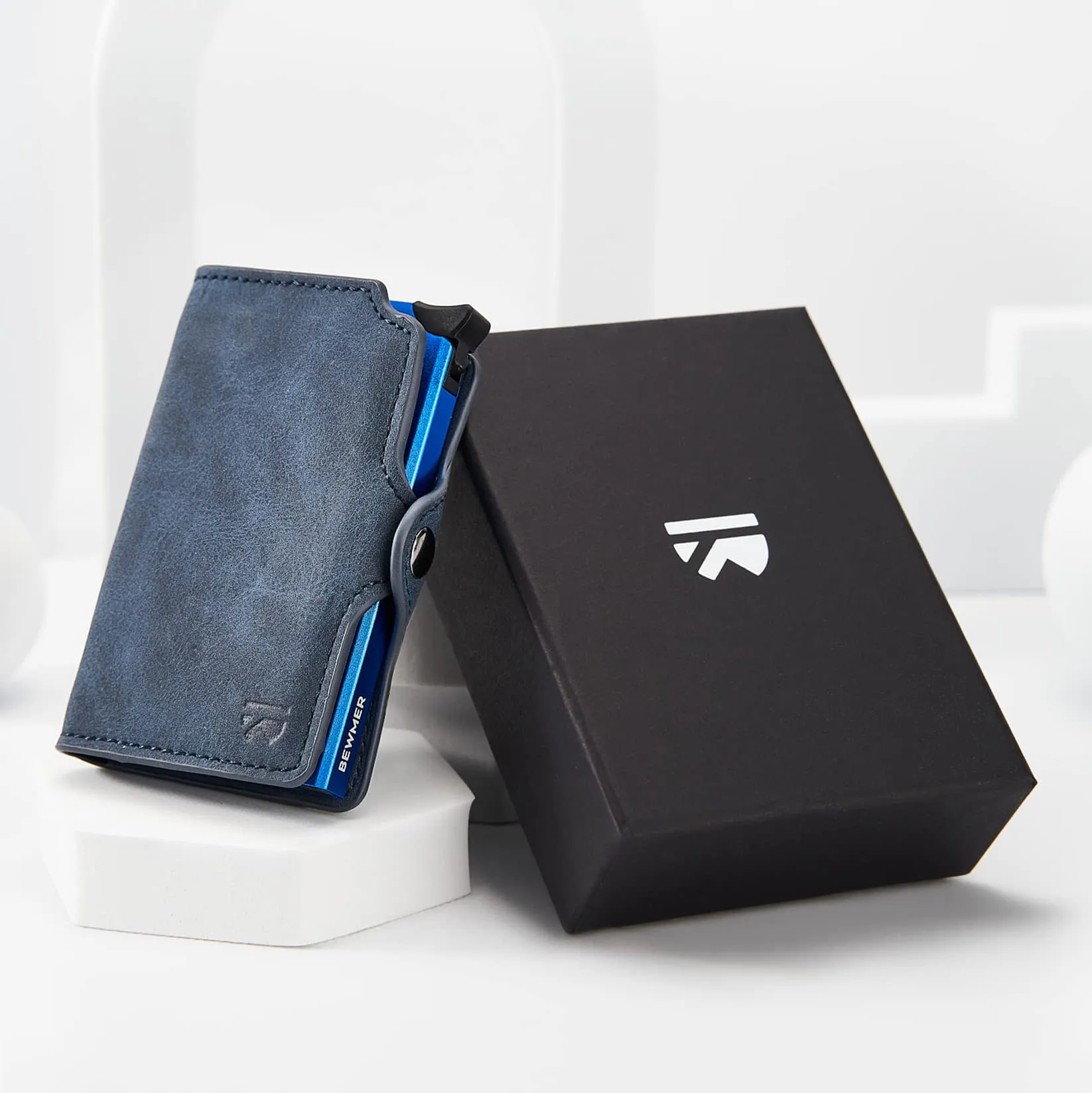 BEWMER Portafoglio Slim RFID con Fermasoldi in Carbon Fiber, Grigio Scuro e Blu, Senza Zip - immagine 6