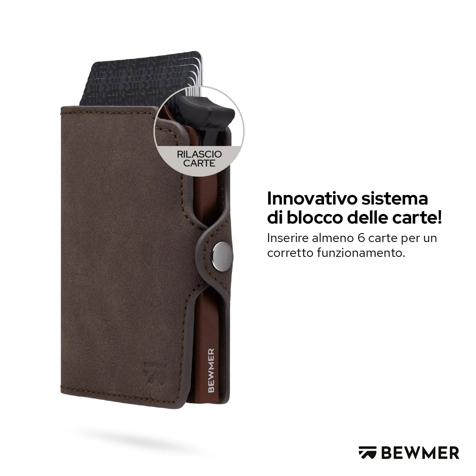 BEWMER Porta Carte di Credito Slim con Zip e Protezione RFID, Carbon Fiber, Marrone testa di moro - immagine 2