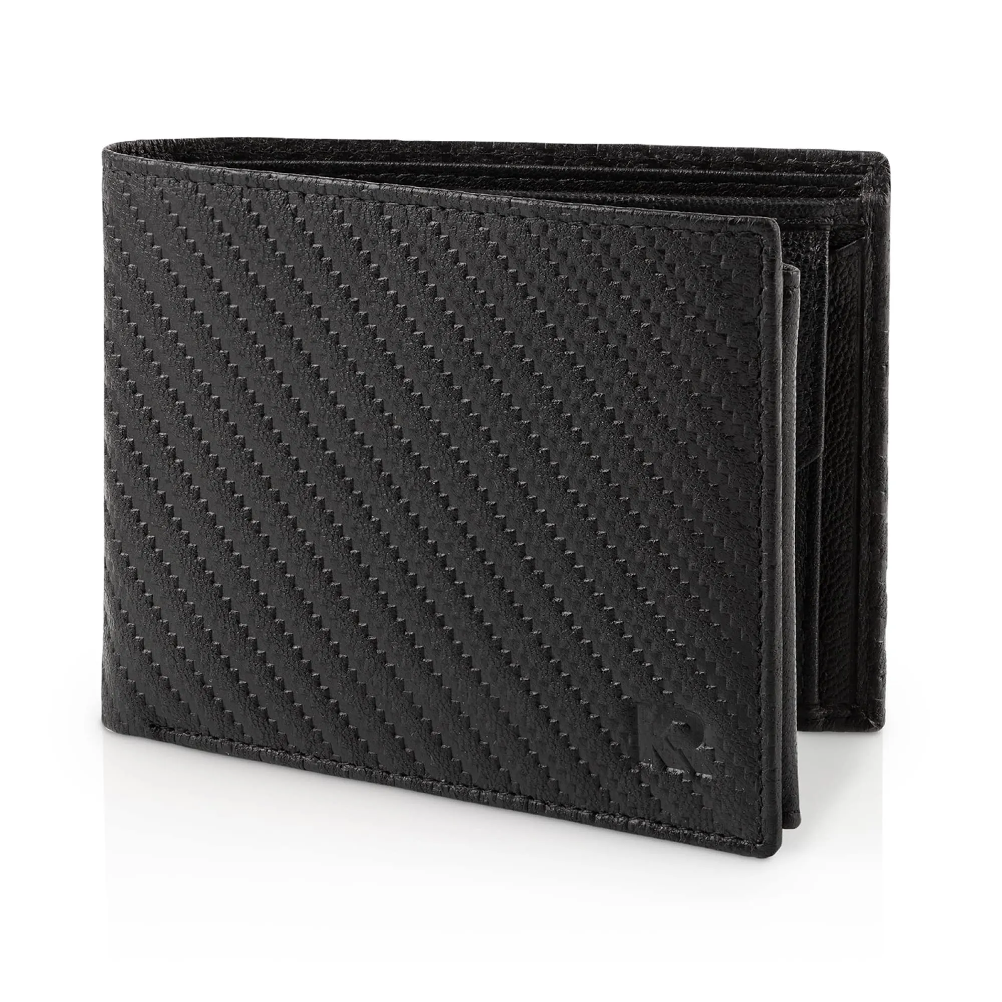 KRONIFY Portafoglio da Uomo in Vera Pelle, Protezione RFID, Formato Orizzontale, 13 Scomparti per Carte, Carbonio - immagine 1