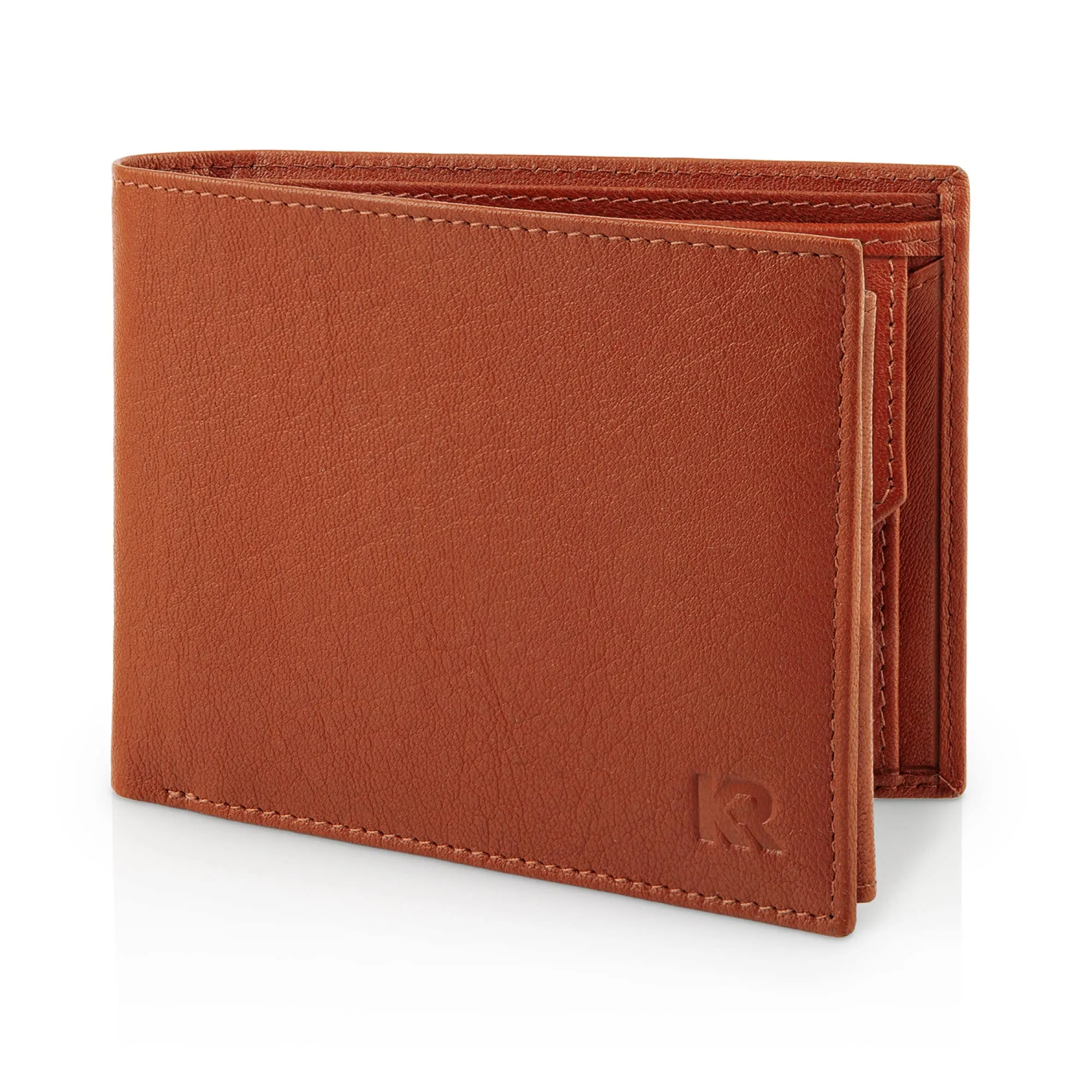 KRONIFY Portafoglio da Uomo in Pelle Nappa Marrone-Rossiccio, Protezione RFID, Formato Orizzontale, 13 Scomparti per Carte e Scomparto per Monete - immagine 1