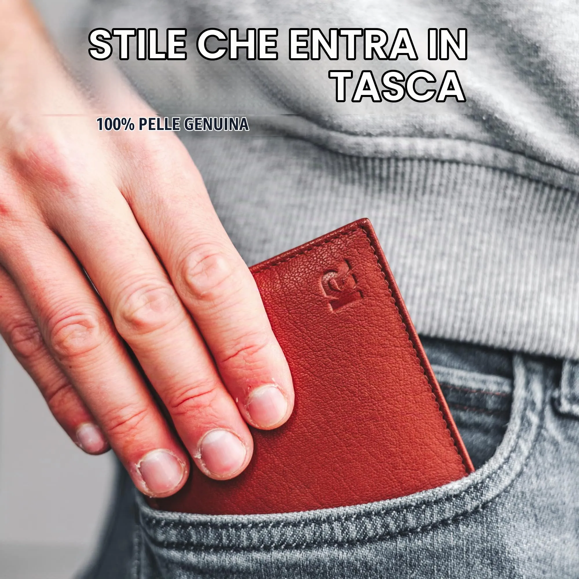 KRONIFY Portafoglio da Uomo in Pelle Nappa Marrone-Rossiccio, Protezione RFID, Formato Orizzontale, 13 Scomparti per Carte e Scomparto per Monete - immagine 4