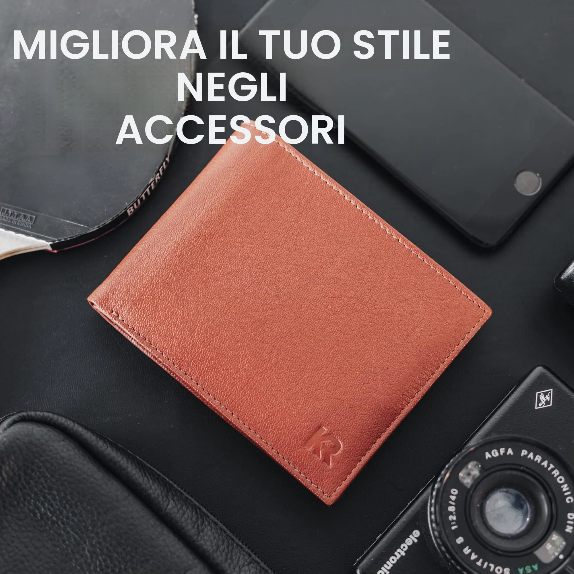 KRONIFY Portafoglio da Uomo in Pelle Nappa Marrone-Rossiccio, Protezione RFID, Formato Orizzontale, 13 Scomparti per Carte e Scomparto per Monete - immagine 9