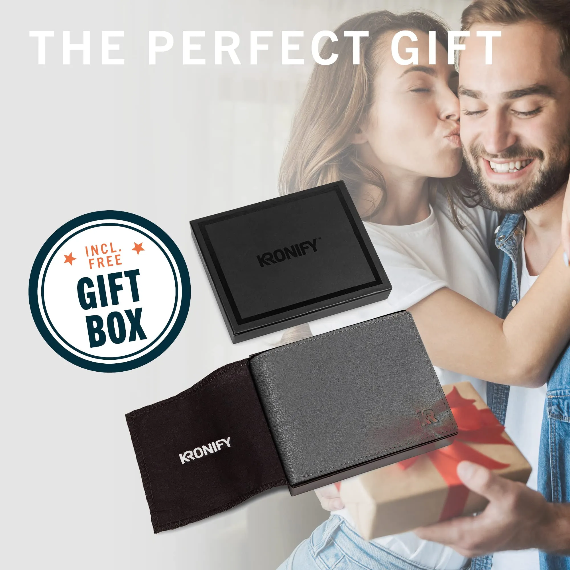 KRONIFY Portafoglio da Uomo in Nappa Grigia, Protezione RFID, Formato Orizzontale, 13 Scomparti per Carte e Scomparto per Monete - immagine 6