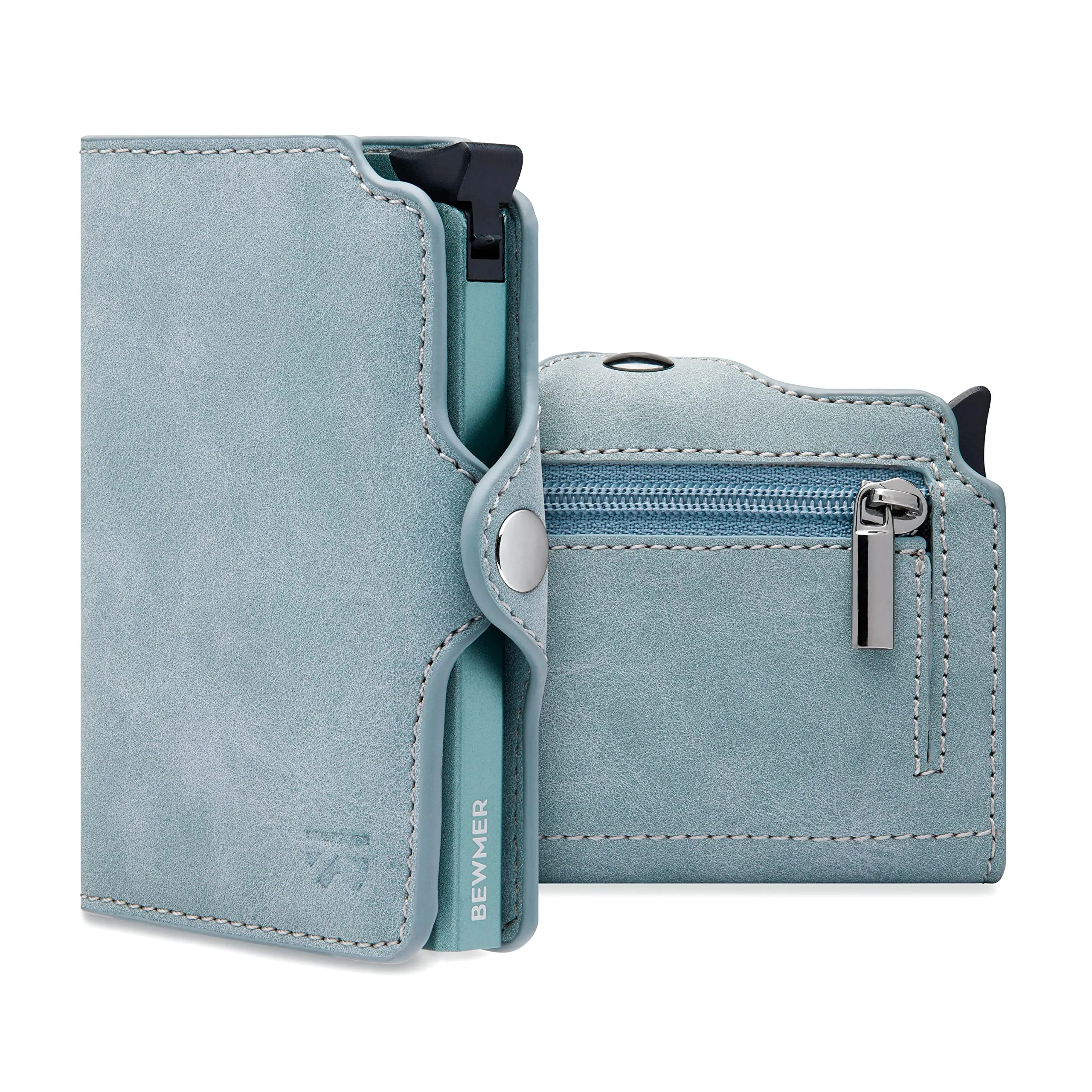 BEWMER Porta Carte di Credito con Zip e Protezione RFID, Portafoglio Slim in Carbon Fiber (Azzurro carta da zucchero) - immagine 1