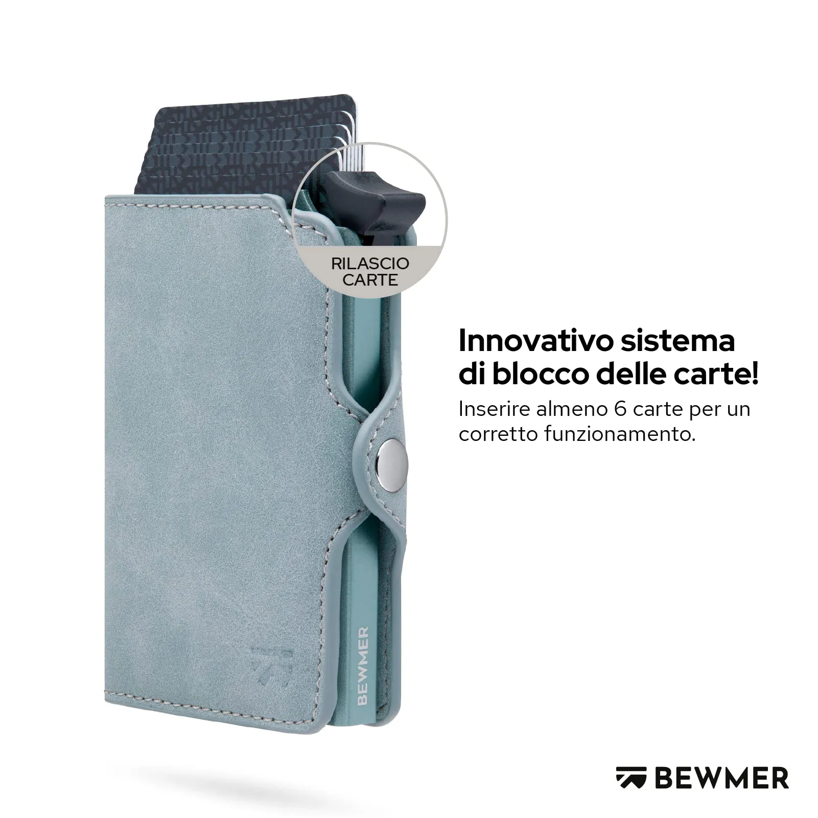 BEWMER Porta Carte di Credito con Zip e Protezione RFID, Portafoglio Slim in Carbon Fiber (Azzurro carta da zucchero) - immagine 2
