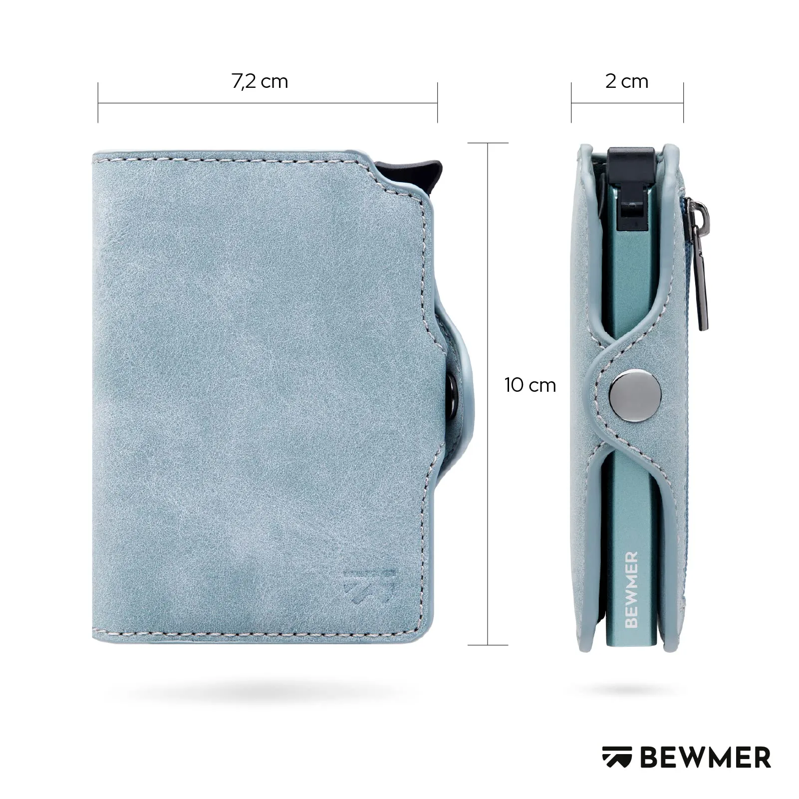 BEWMER Porta Carte di Credito con Zip e Protezione RFID, Portafoglio Slim in Carbon Fiber (Azzurro carta da zucchero) - immagine 5