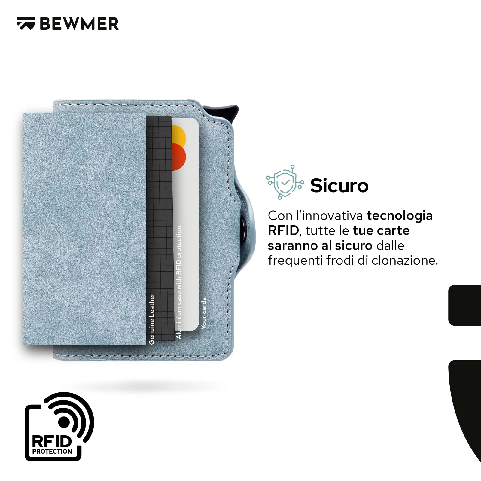 BEWMER Porta Carte di Credito con Zip e Protezione RFID, Portafoglio Slim in Carbon Fiber (Azzurro carta da zucchero) - immagine 6