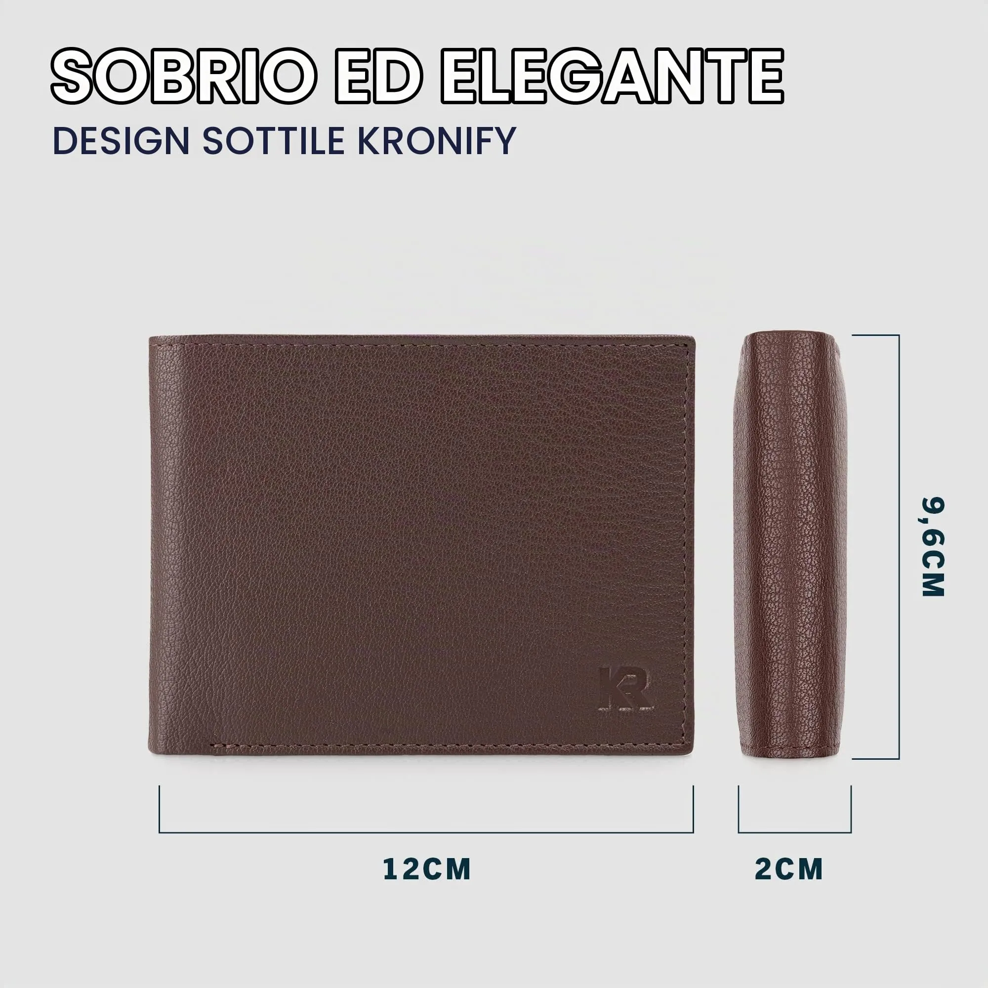 KRONIFY Portafoglio da Uomo in Vera Pelle, Protezione RFID, Formato Orizzontale, 13 Scomparti per Carte, Marrone Scuro Naturale - immagine 7