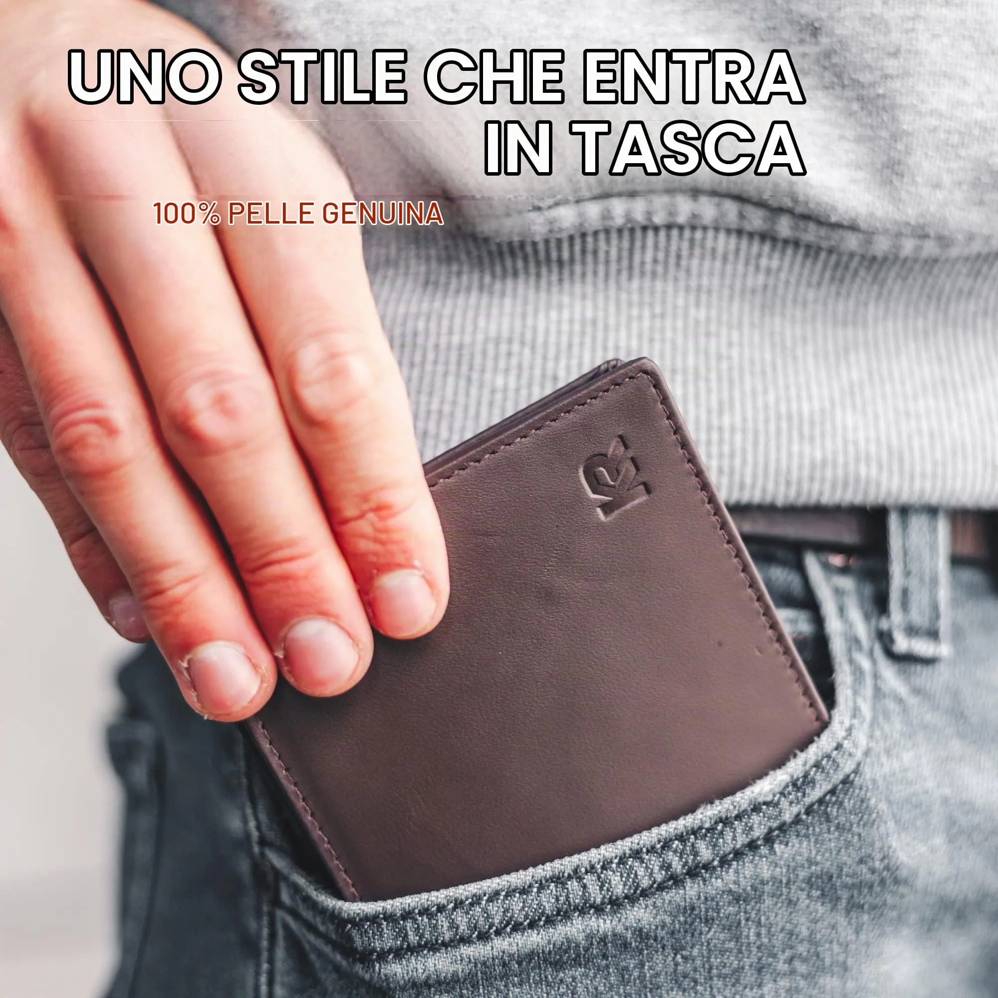 KRONIFY Portafoglio da Uomo in Vera Pelle, Protezione RFID, Formato Orizzontale, 13 Scomparti per Carte, Marrone Scuro Naturale - immagine 8