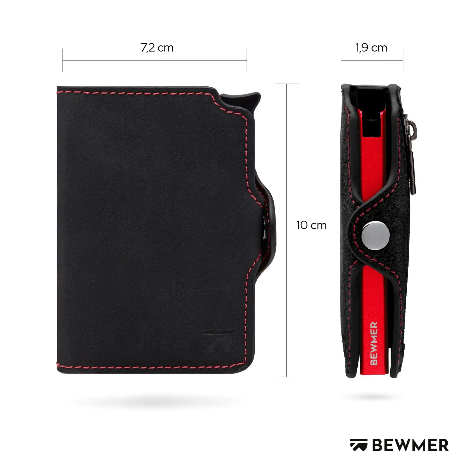 BEWMER Porta Carte di Credito 1 ZIP Schermato, Portafoglio Slim con Protezione RFID e Fermasoldi in Carbon Fiber (Nero e Rosso con Zip) - immagine 5