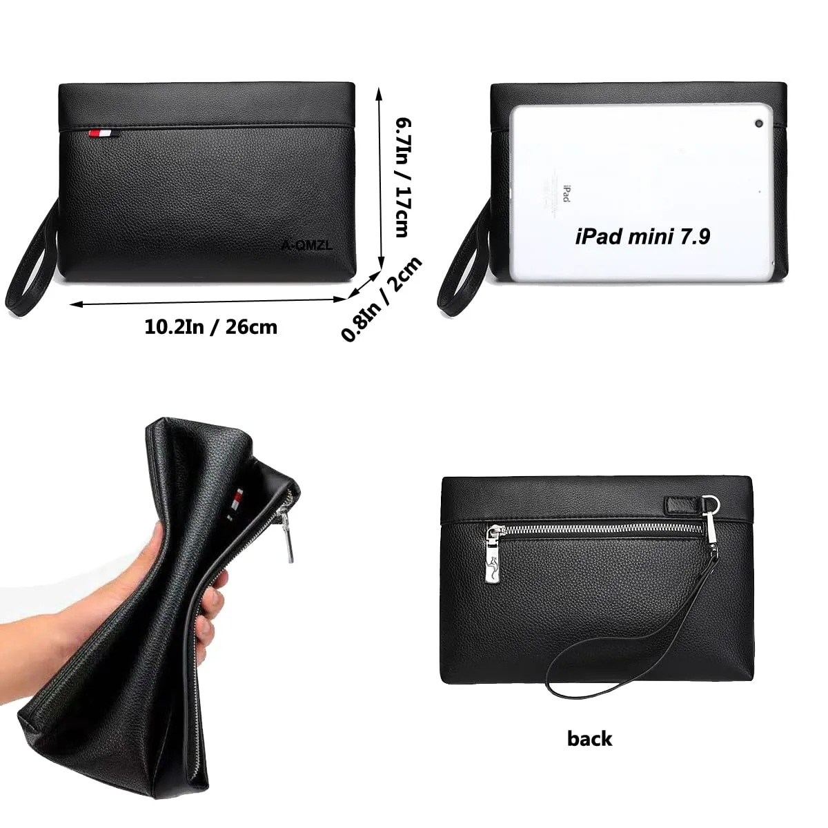 A-QMZL Pochette Uomo in Pelle Nera con Cinturino da Polso e Fessure per Carte - immagine 6