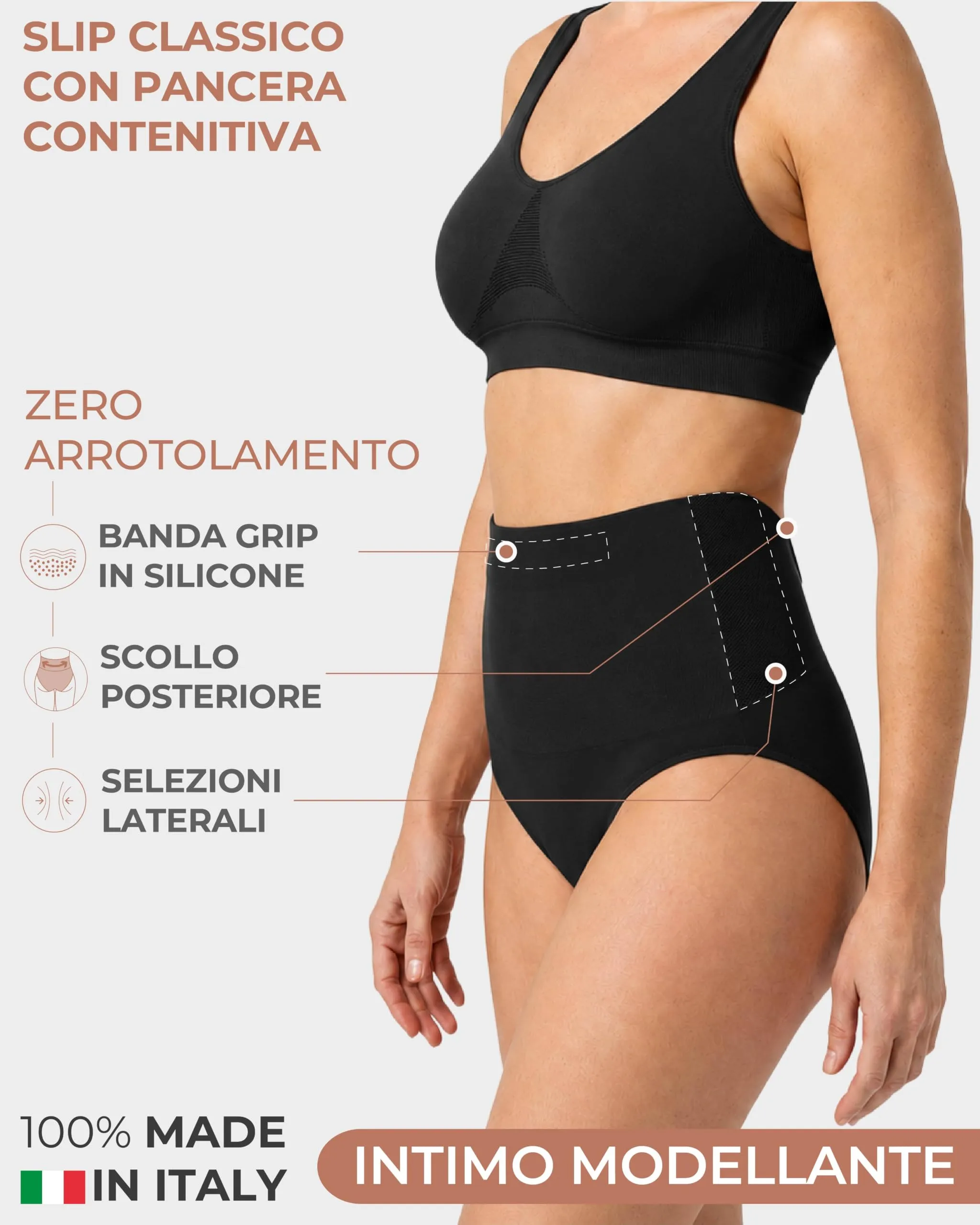 Risalti Pancera Contenitiva Donna Vita Alta con Slip Morbido, Intimo Modellante Senza Cuciture, Made in Italy - immagine 2