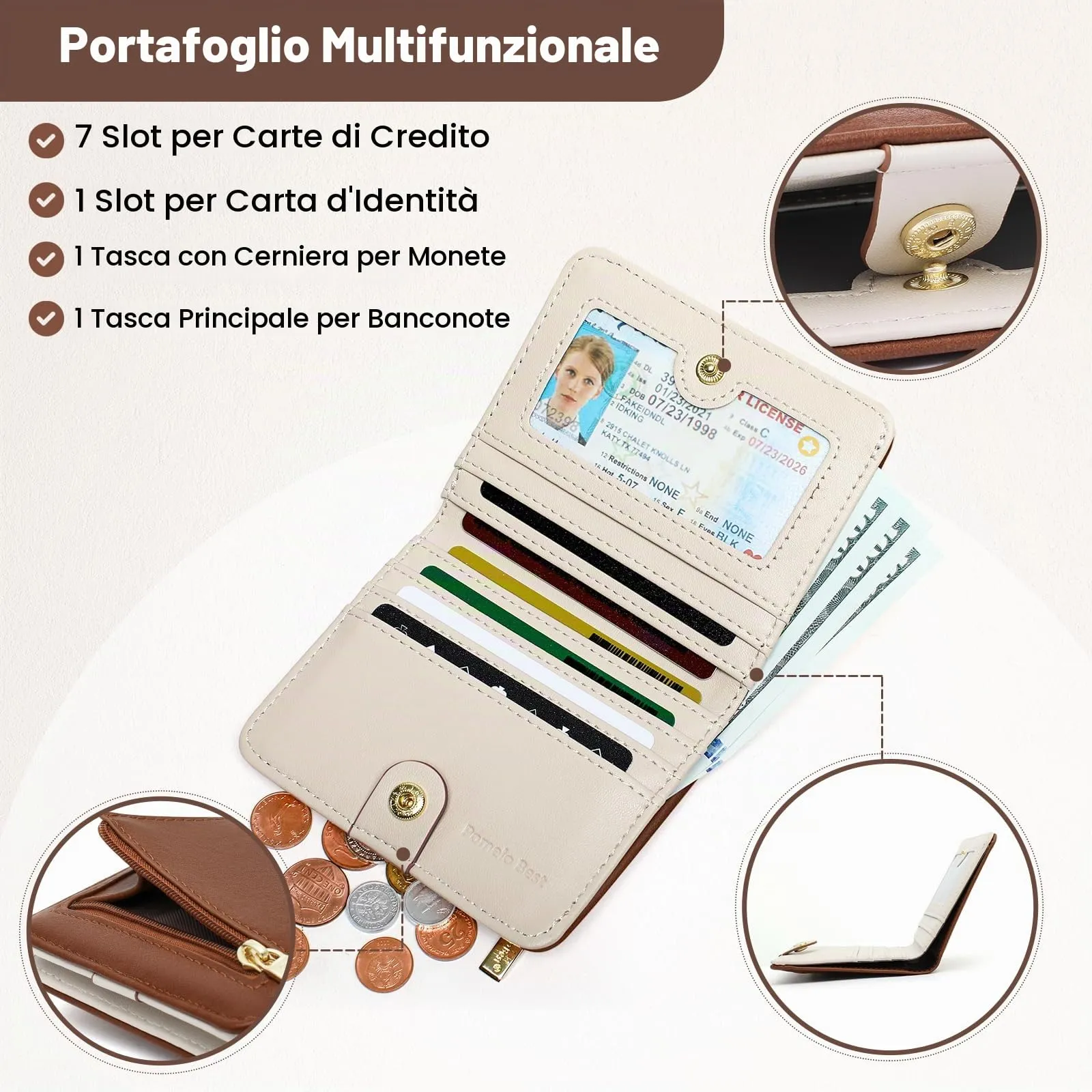 Pomelo Best Portafoglio da Donna Piccolo in Pelle PU con Blocco RFID, Marrone Caramello - immagine 2