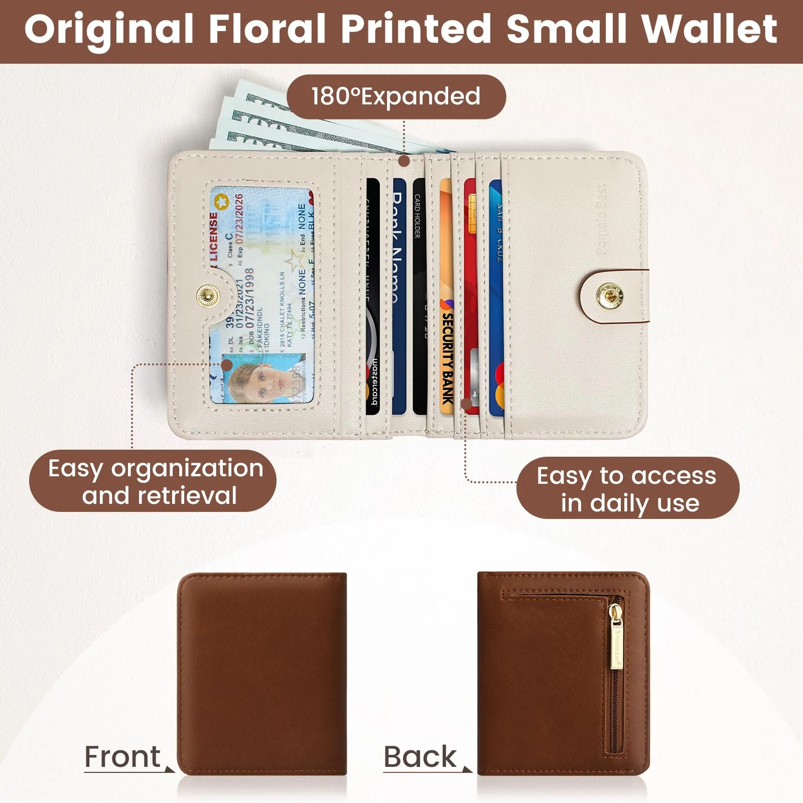 Pomelo Best Portafoglio da Donna Piccolo in Pelle PU con Blocco RFID, Marrone Caramello - immagine 3