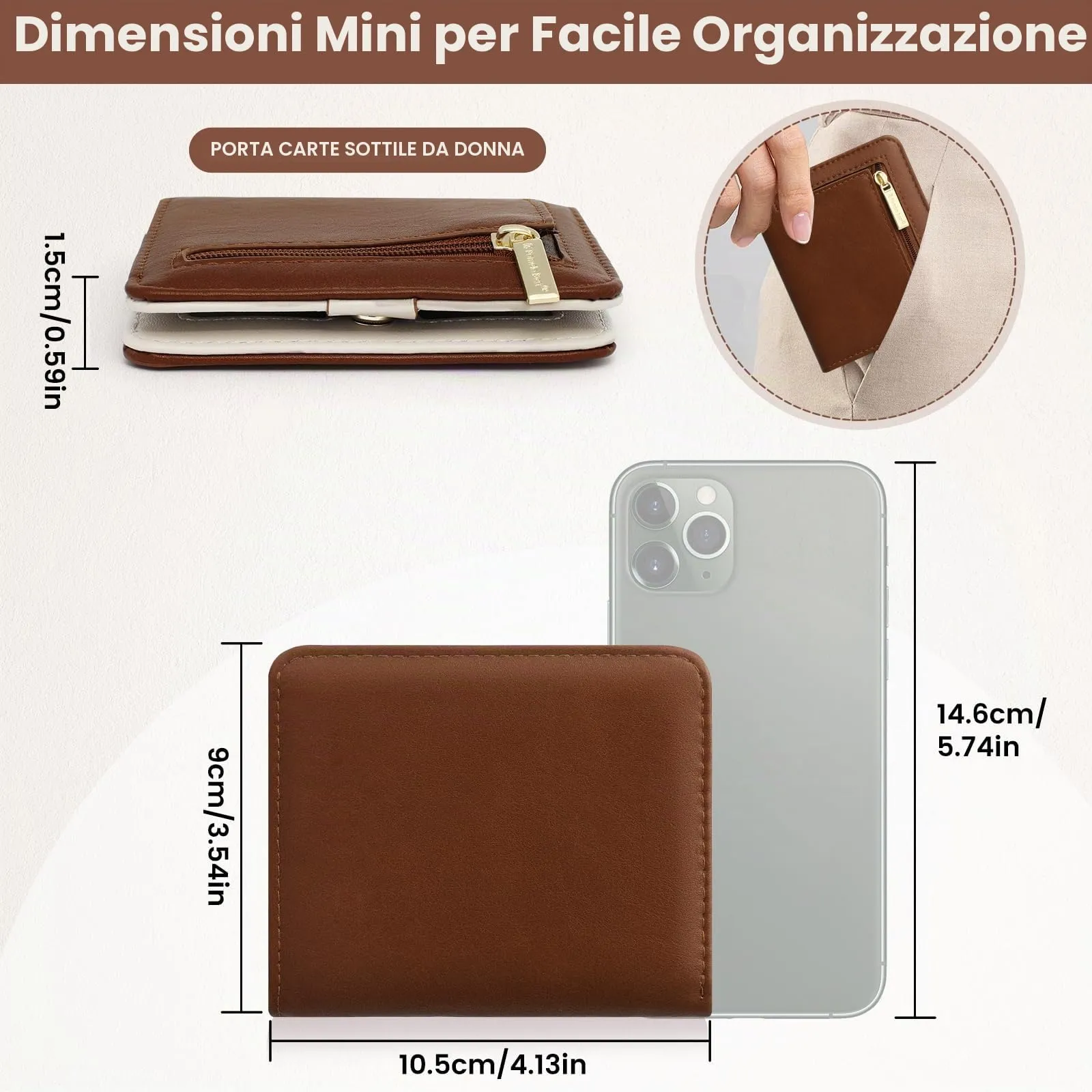 Pomelo Best Portafoglio da Donna Piccolo in Pelle PU con Blocco RFID, Marrone Caramello - immagine 4