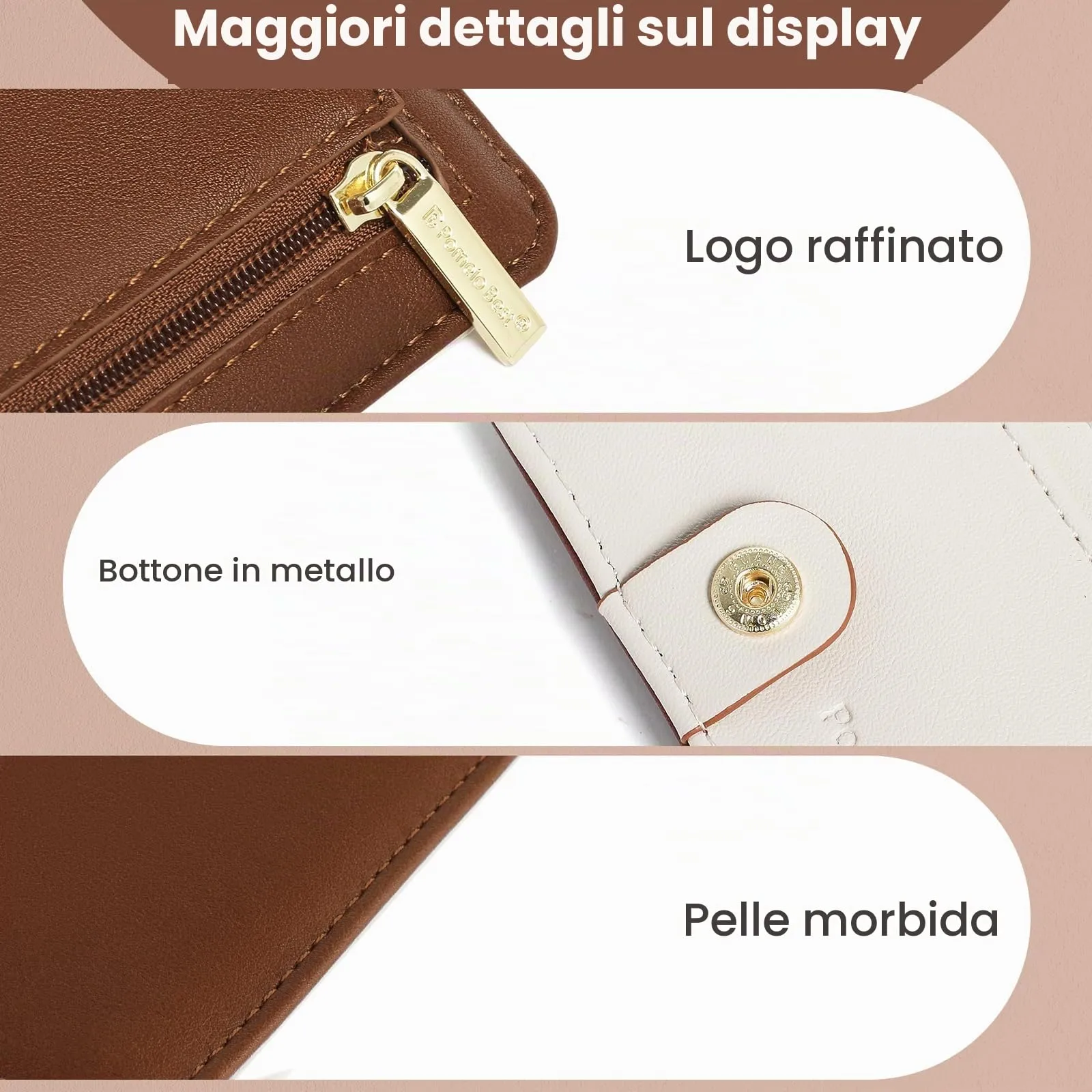 Pomelo Best Portafoglio da Donna Piccolo in Pelle PU con Blocco RFID, Marrone Caramello - immagine 6