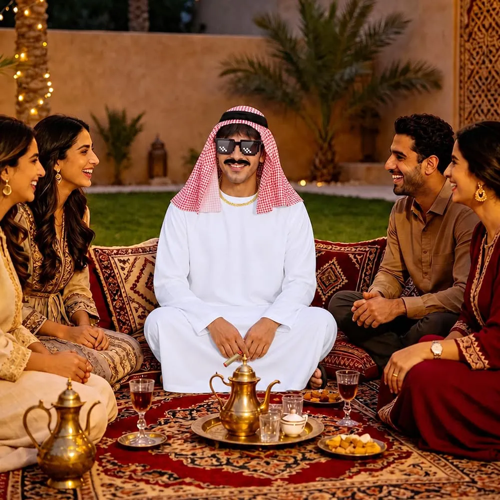 BSBUY Costume da Sceicco Arabo Uomo Set da 6 Pezzi, Bianco - immagine 5