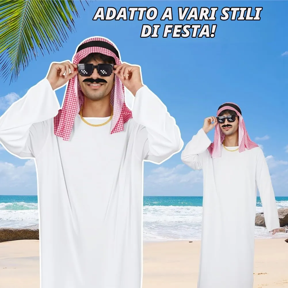 BSBUY Costume da Sceicco Arabo Uomo Set da 6 Pezzi, Bianco - immagine 6