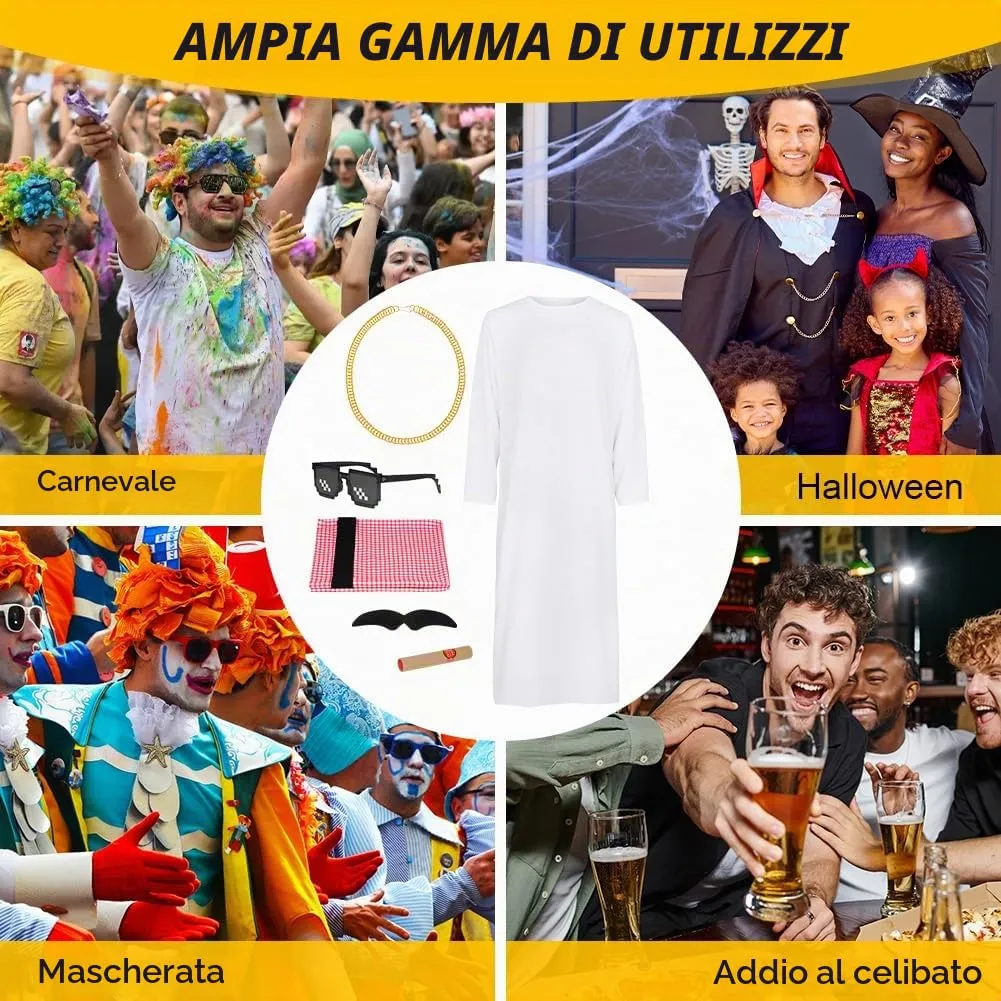 BSBUY Costume da Sceicco Arabo Uomo Set da 6 Pezzi, Bianco - immagine 7