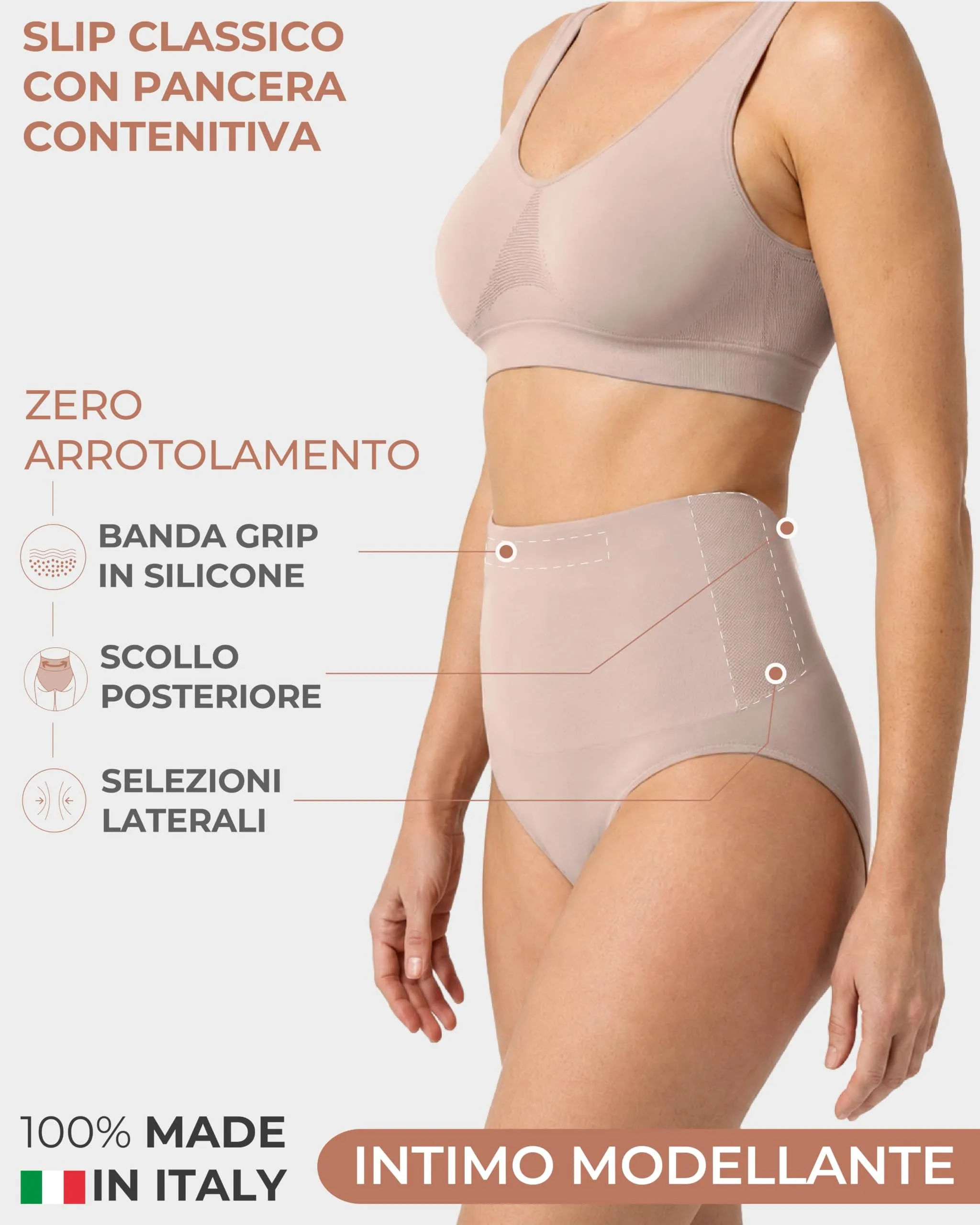 Risalti Pancera Contenitiva Donna Vita Alta con Slip Morbido Seamless in Microfibra, Made in Italy - immagine 2