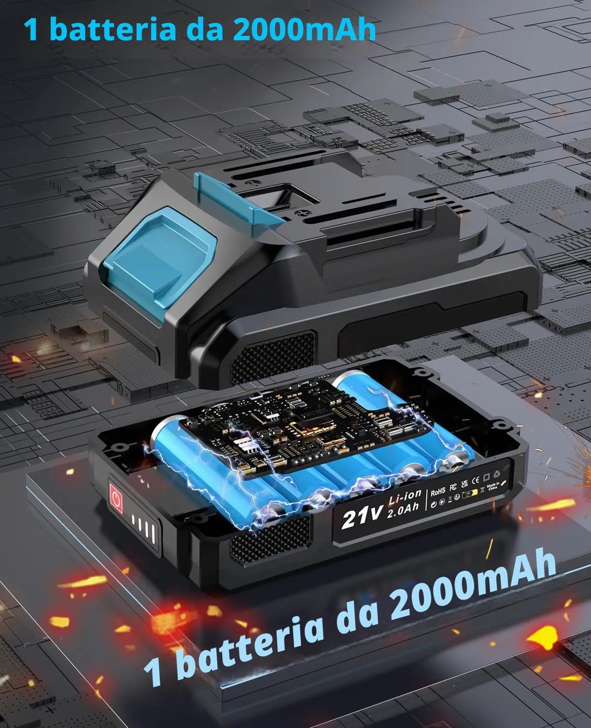 Trapano Avvitatore a Batteria LEEIKOO 21V Brushless 45N.m 2,0Ah - immagine 6