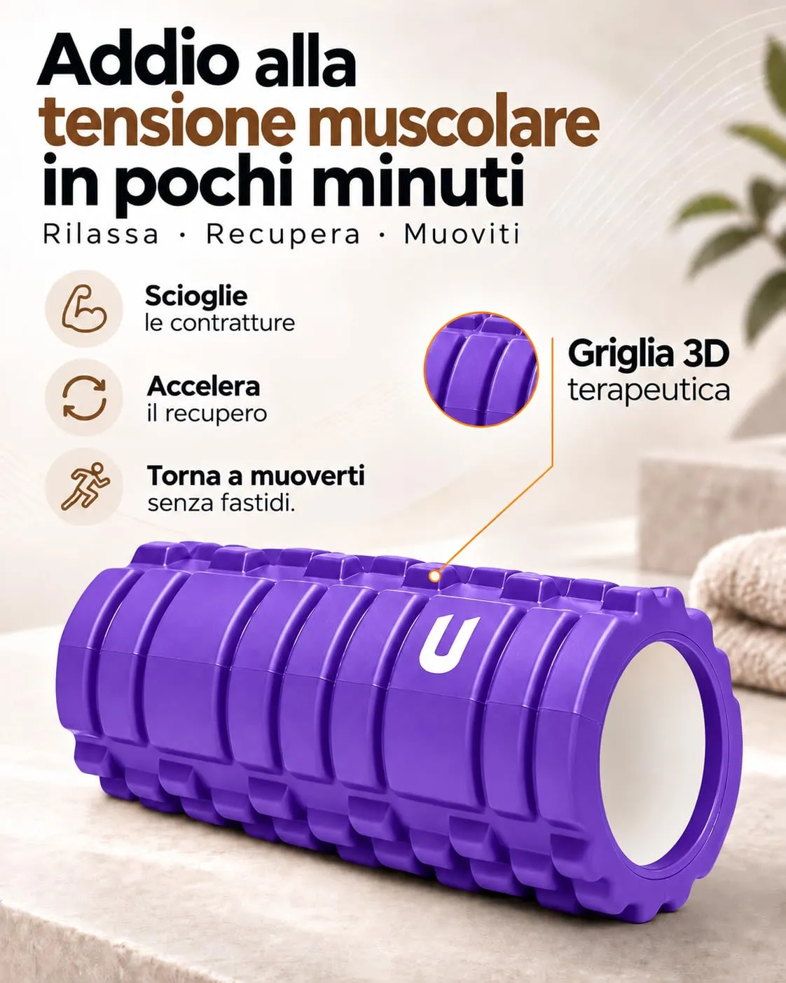 unycos Foam Roller in EVA Dura 33x14 cm (Viola) - immagine 2