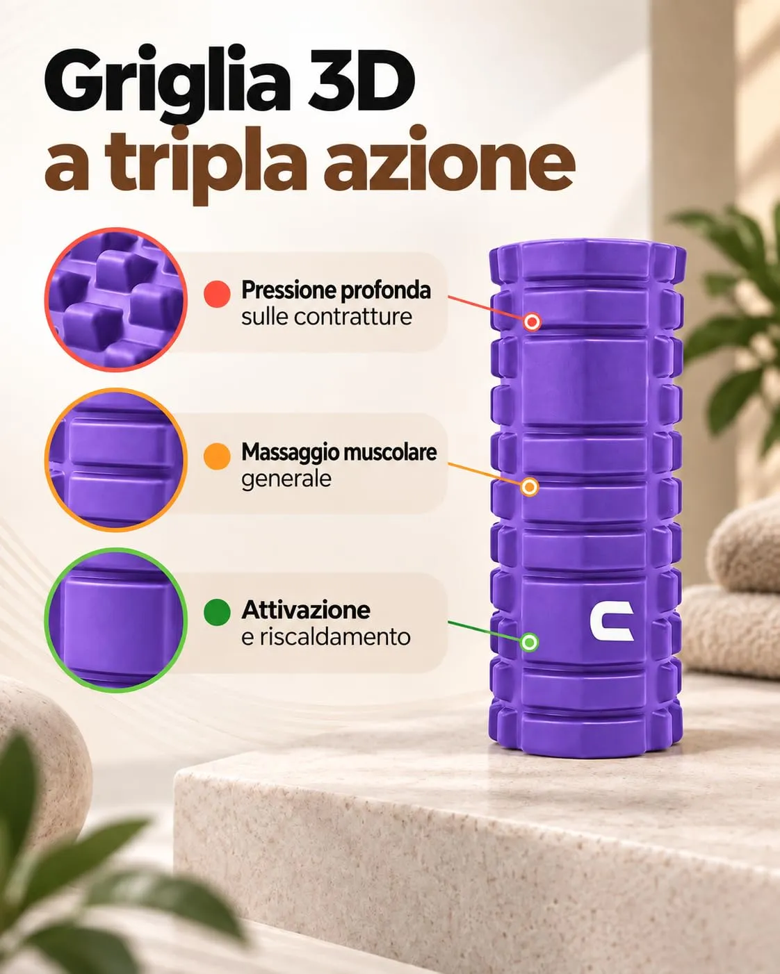 unycos Foam Roller in EVA Dura 33x14 cm (Viola) - immagine 3