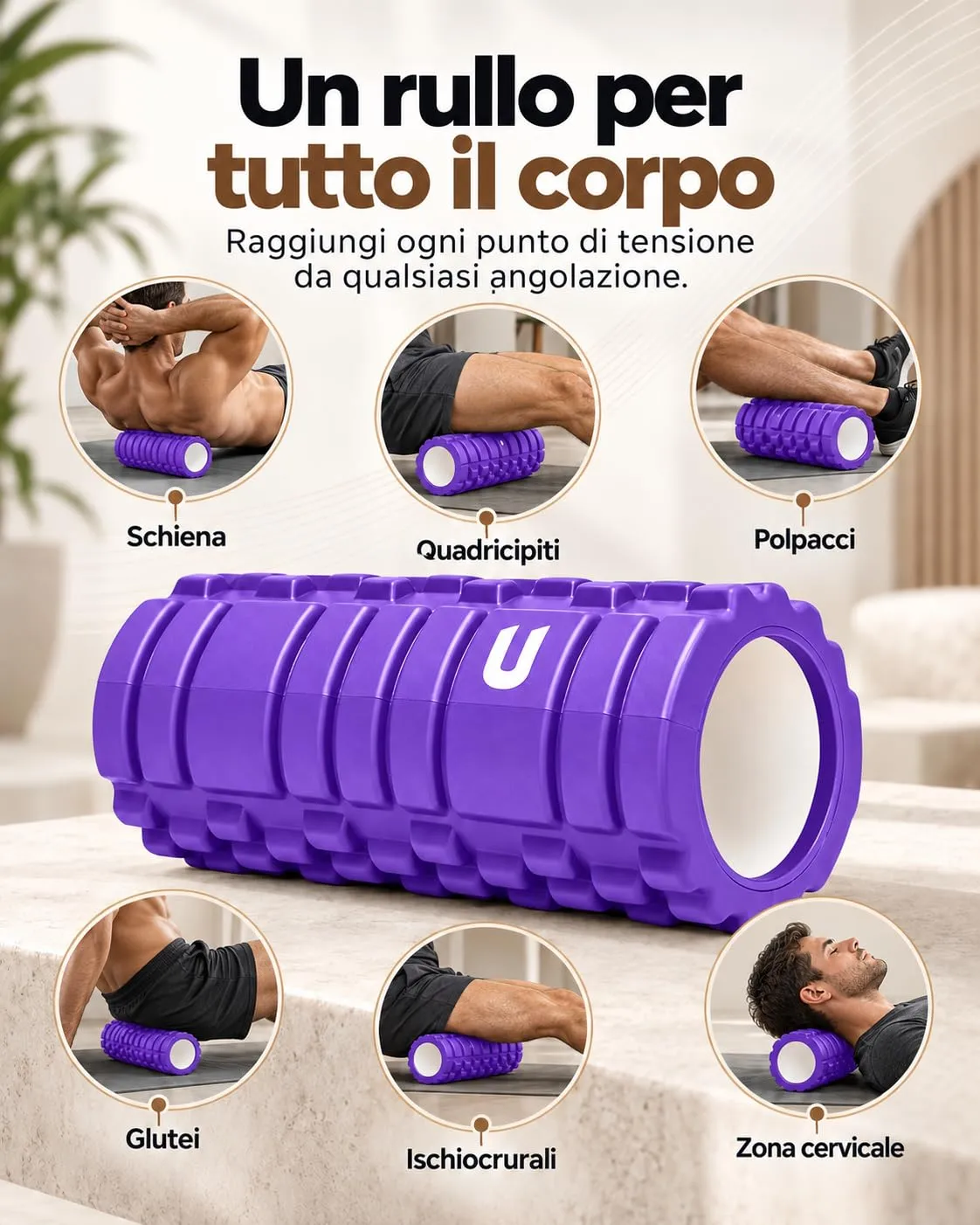 unycos Foam Roller in EVA Dura 33x14 cm (Viola) - immagine 4