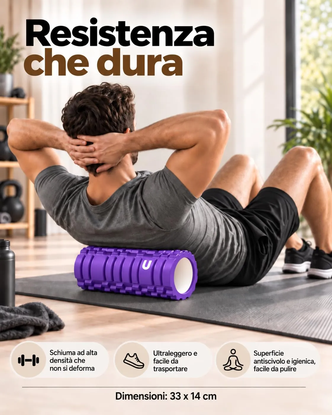 unycos Foam Roller in EVA Dura 33x14 cm (Viola) - immagine 6