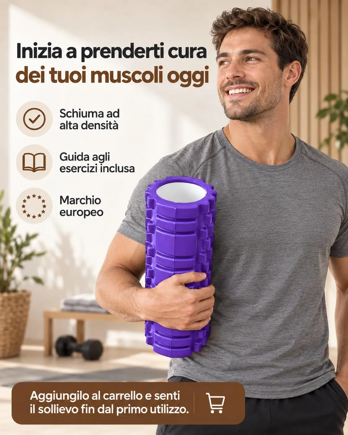 unycos Foam Roller in EVA Dura 33x14 cm (Viola) - immagine 8