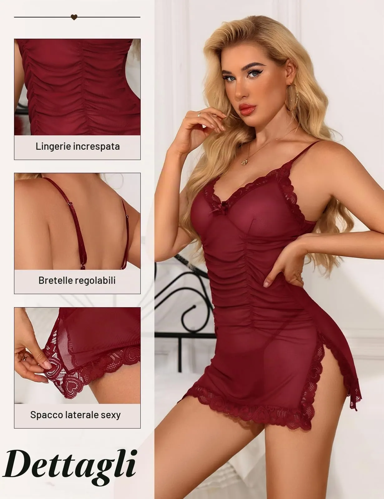 Wiepux Completo Intimo Donna Sexy Babydoll e G-string in Pizzo - immagine 3
