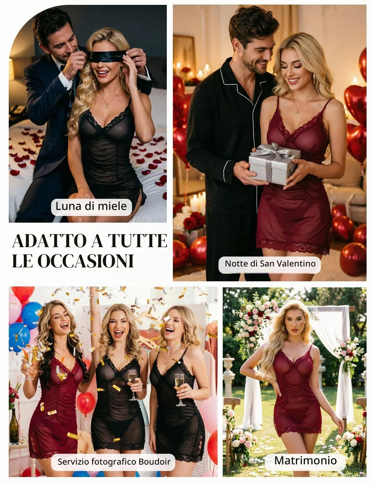 Wiepux Completo Intimo Donna Babydoll e G-string in Pizzo - immagine 4