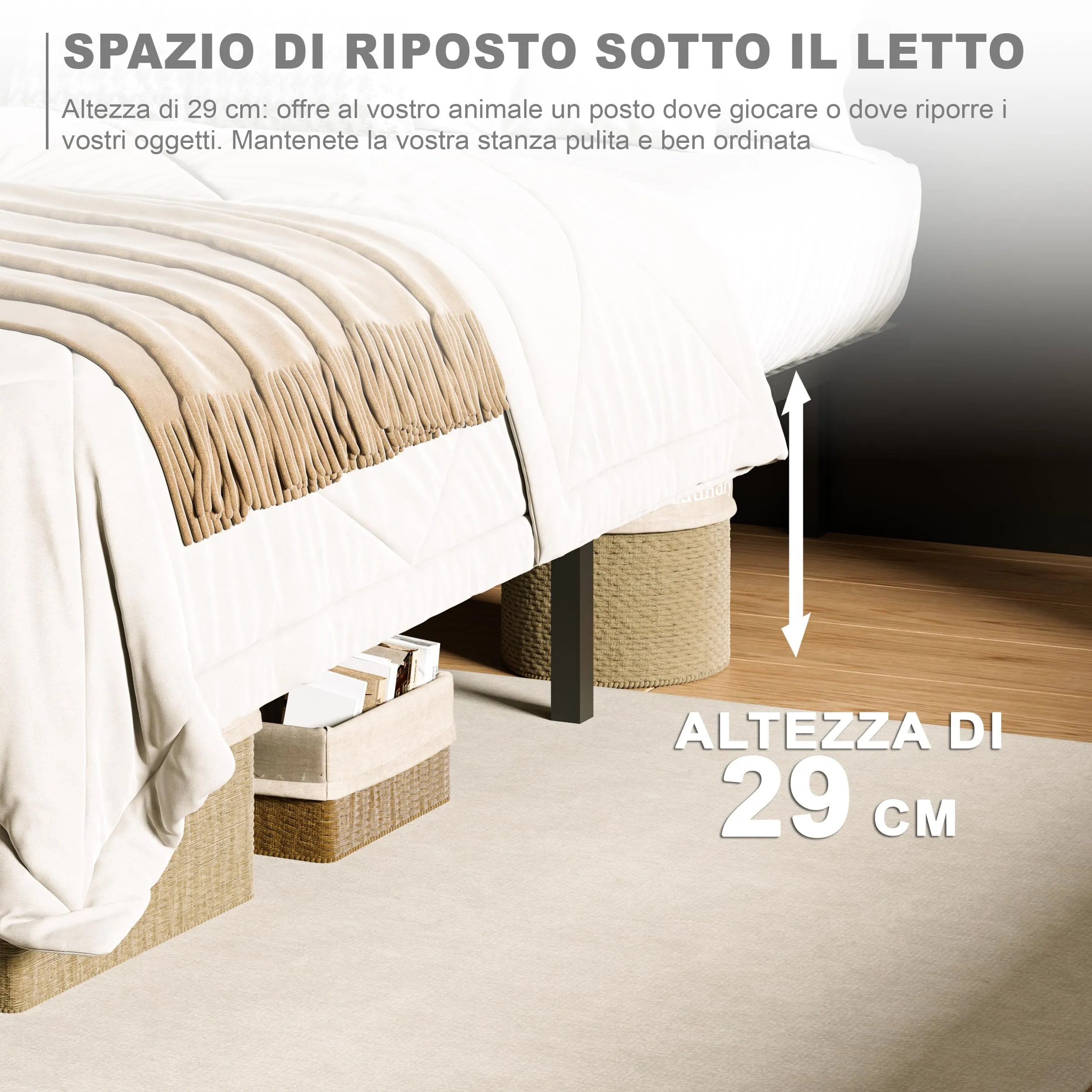 DEWINNER Rete Letto Matrimoniale 160x200cm, Altezza 29 cm, 13 Doghe in Legno Pioppo Ortopedica con 8 Piedi - immagine 6
