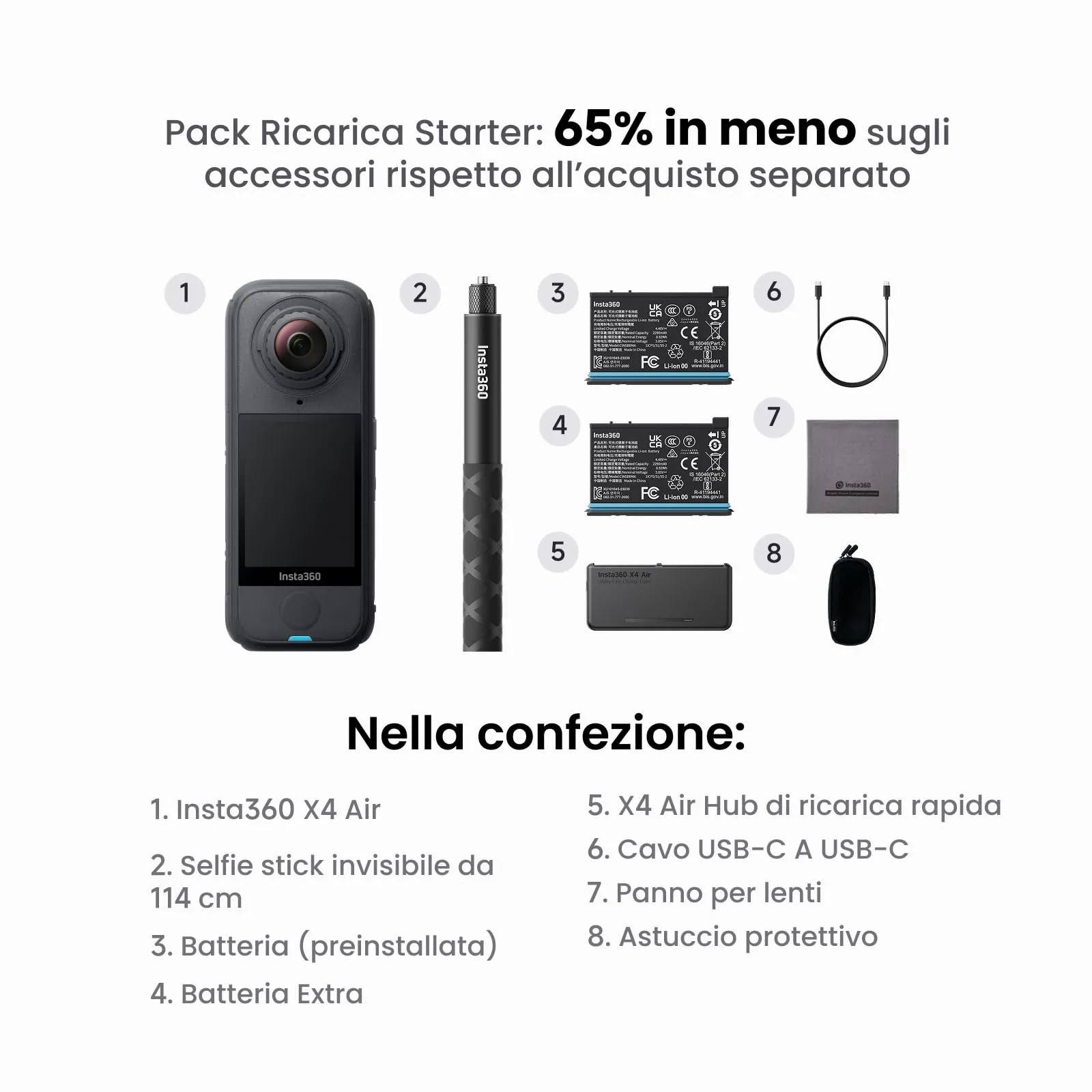 Insta360 X4 Air Pack Ricarica Starter Videocamera 8K 360 - immagine 2