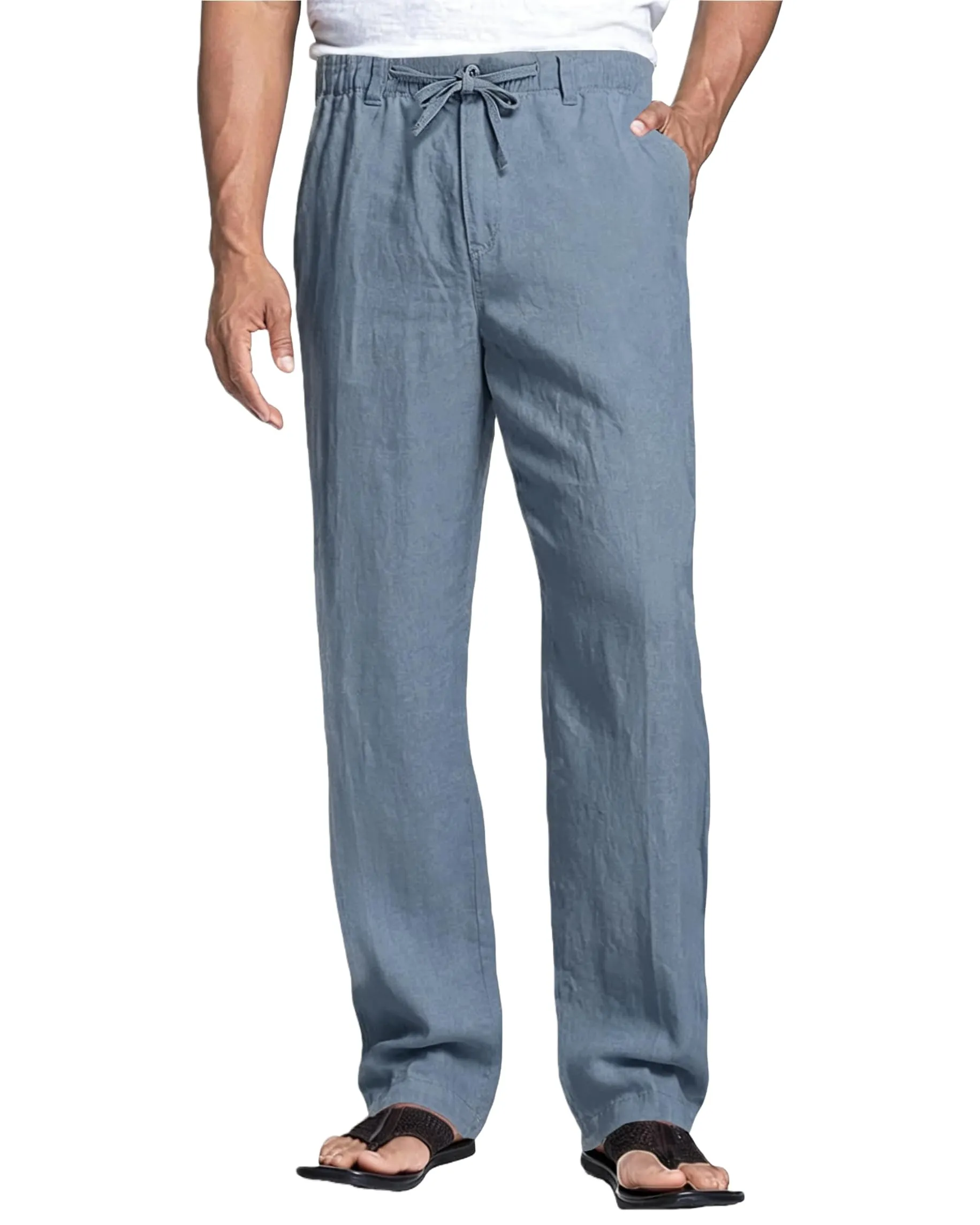 Cegerne Pantaloni di Lino Uomo Estivi Casual, Blu Grigio, XXL - immagine 1