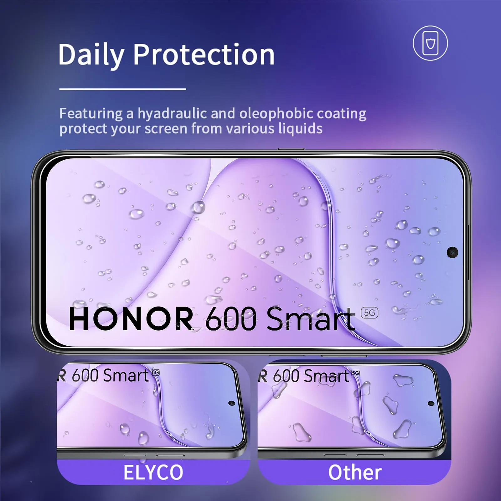 ELYCO Vetro Temperato per Honor 600 Smart 5G, 3+3 Pezzi - immagine 2