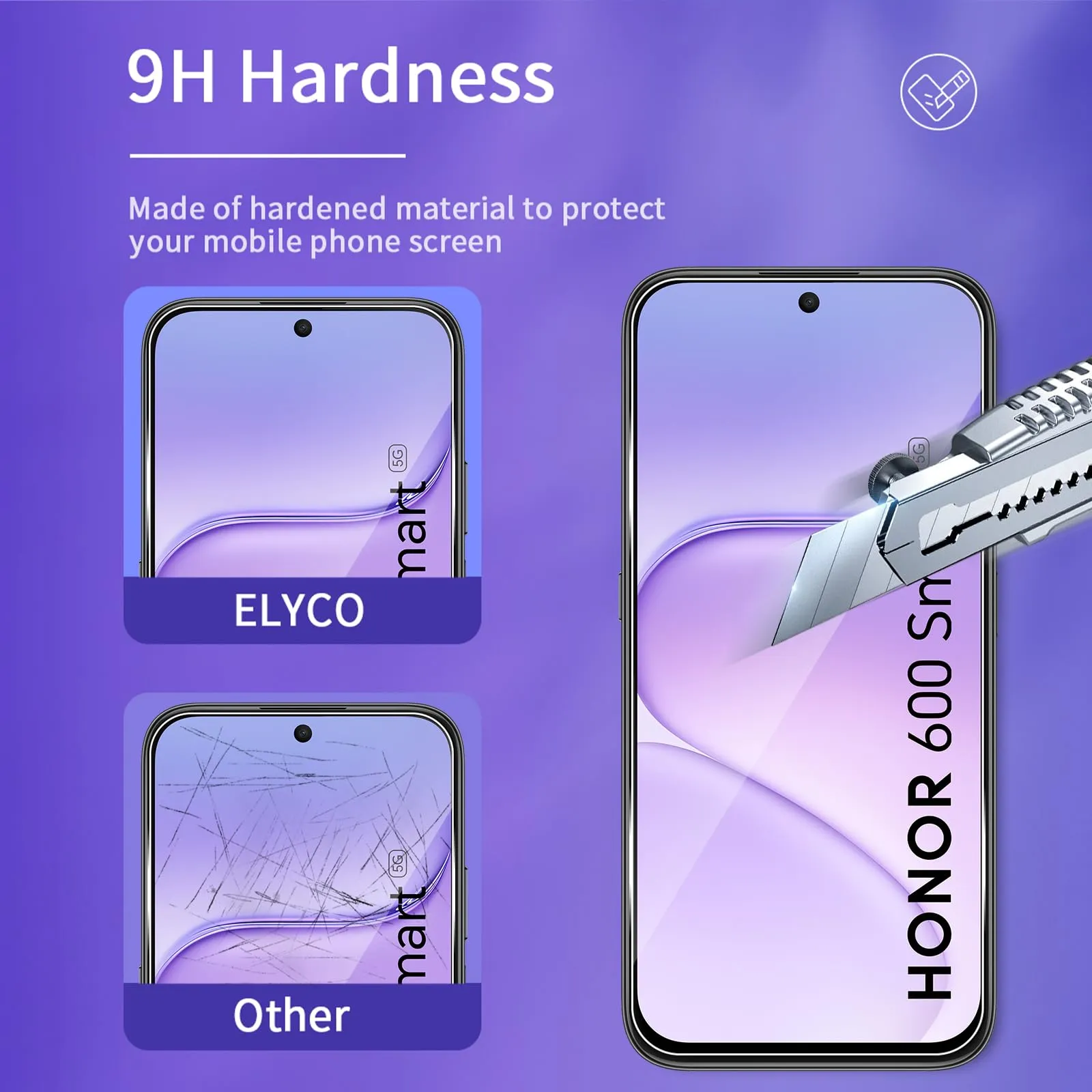 ELYCO Vetro Temperato per Honor 600 Smart 5G, 3+3 Pezzi - immagine 3