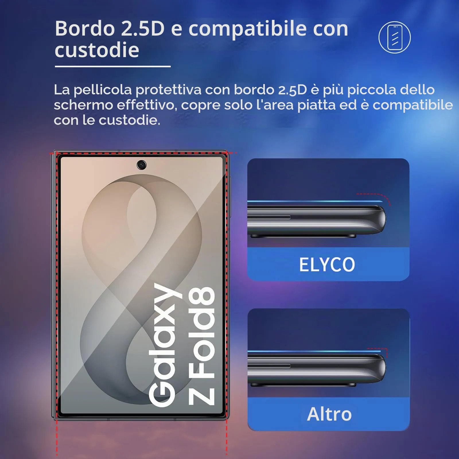 ELYCO Vetro Temperato Privacy per Samsung Galaxy Z Fold 8, 2 Pezzi - immagine 7
