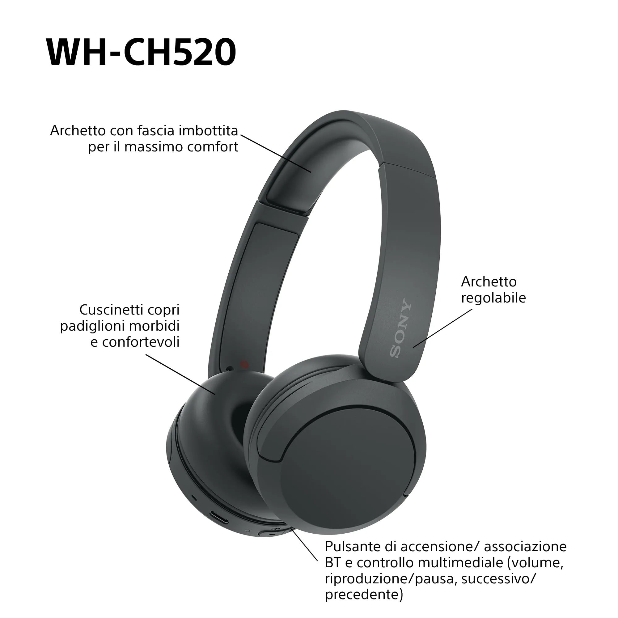 Sony WH-CH520 Cuffie Wireless - Nero - immagine 10