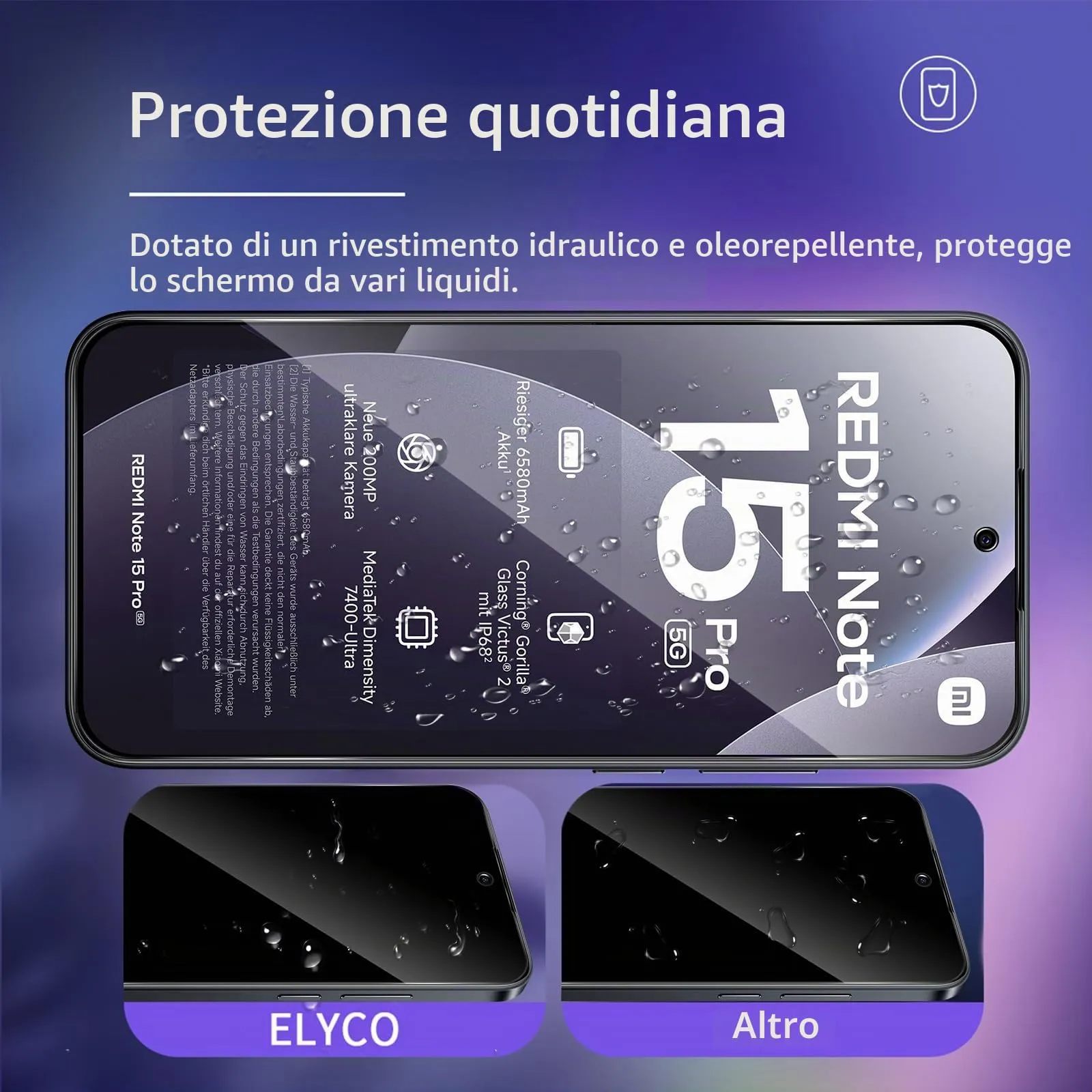 ELYCO Vetro Temperato Privacy per Xiaomi Redmi Note 15 Pro 5G, 2 Pezzi - immagine 4
