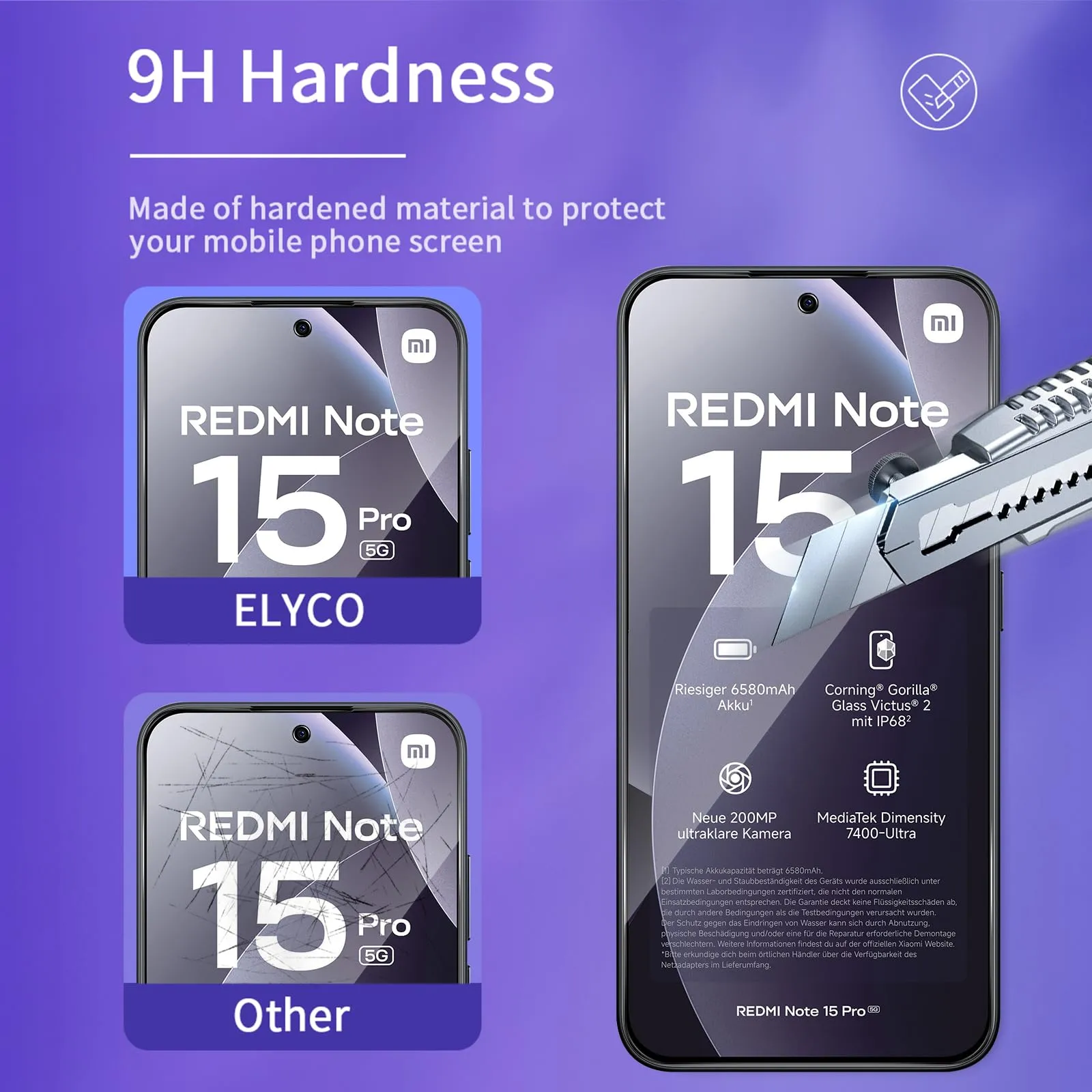 ELYCO Vetro Temperato Privacy per Xiaomi Redmi Note 15 Pro 5G, 2 Pezzi - immagine 5