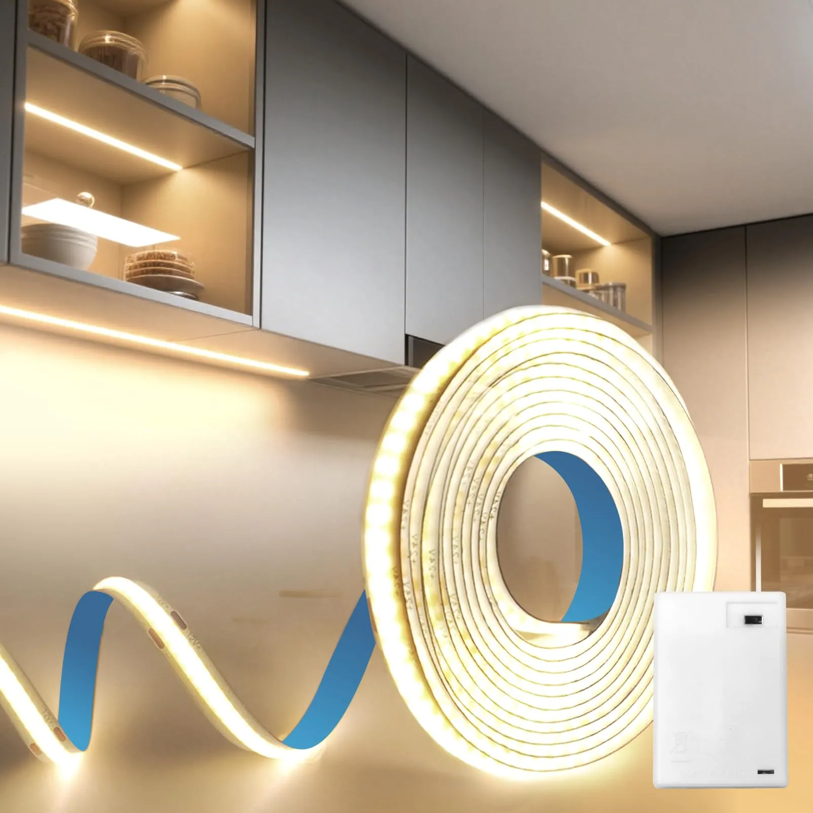 BRIMETI Striscia LED COB a Batteria 5V 1M, Bianco Naturale 4000K, 320LEDs/M, Autoadesiva e Flessibile - immagine 1