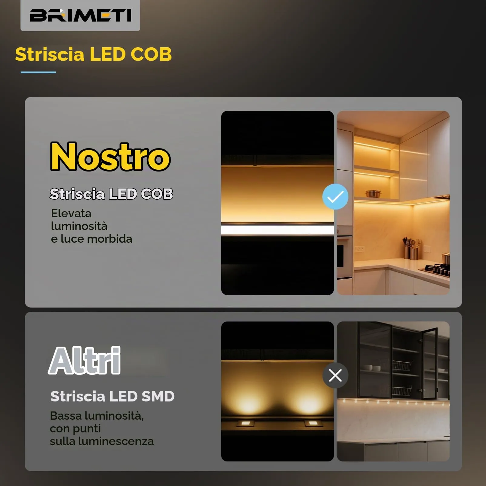 BRIMETI Striscia LED COB a Batteria 5V 3x1M Blanc Chaud 3000K 320LEDs/M Autoadesiva Flessibile - immagine 4