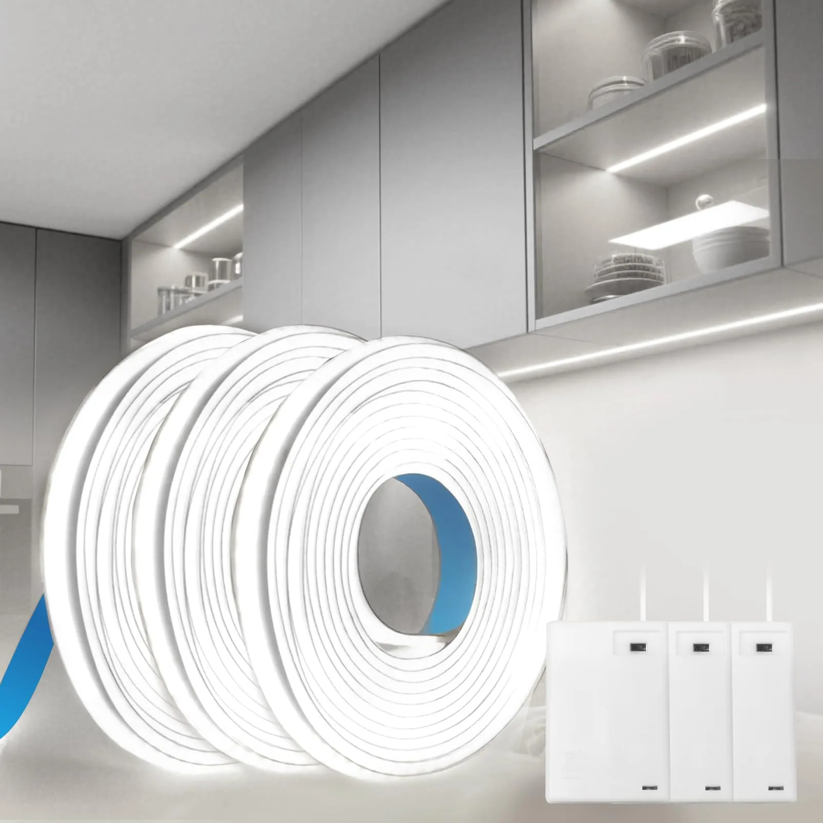 BRIMETI Striscia LED COB a Batteria, 5V, 3x1M, Bianco Freddo 6000K, 320LEDs/M, Autoadesiva Flessibile - immagine 1