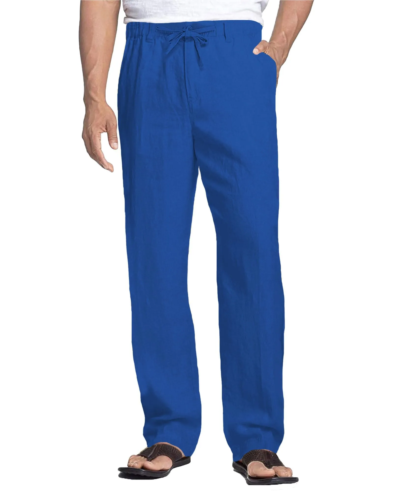 Cegerne Pantaloni di Lino Uomo Estivi Casual, Blu Reale, L - immagine 1