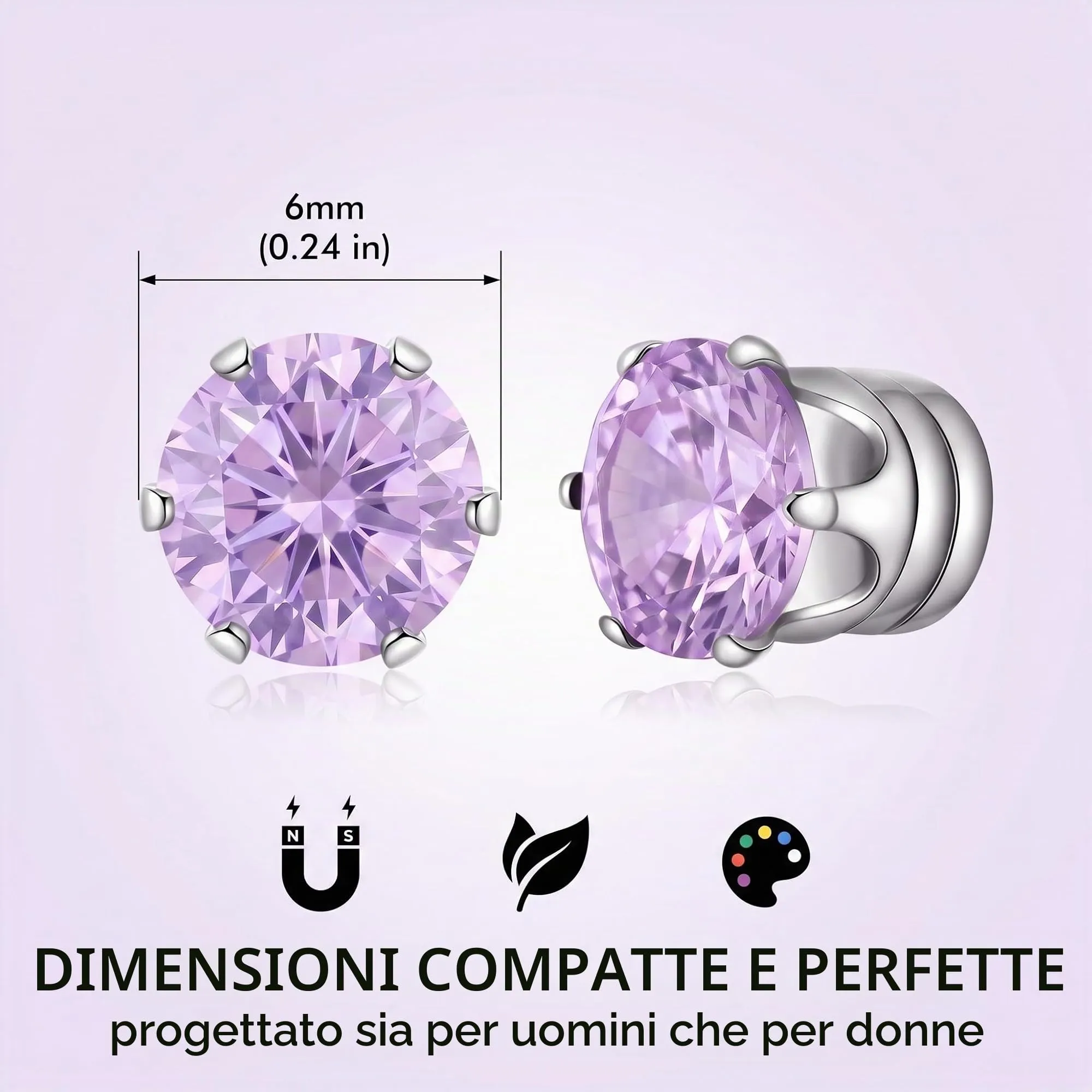 IBXWMNG Orecchini Magnetici con Zircone 6mm Multicolore, Set da 10 Pezzi - immagine 6