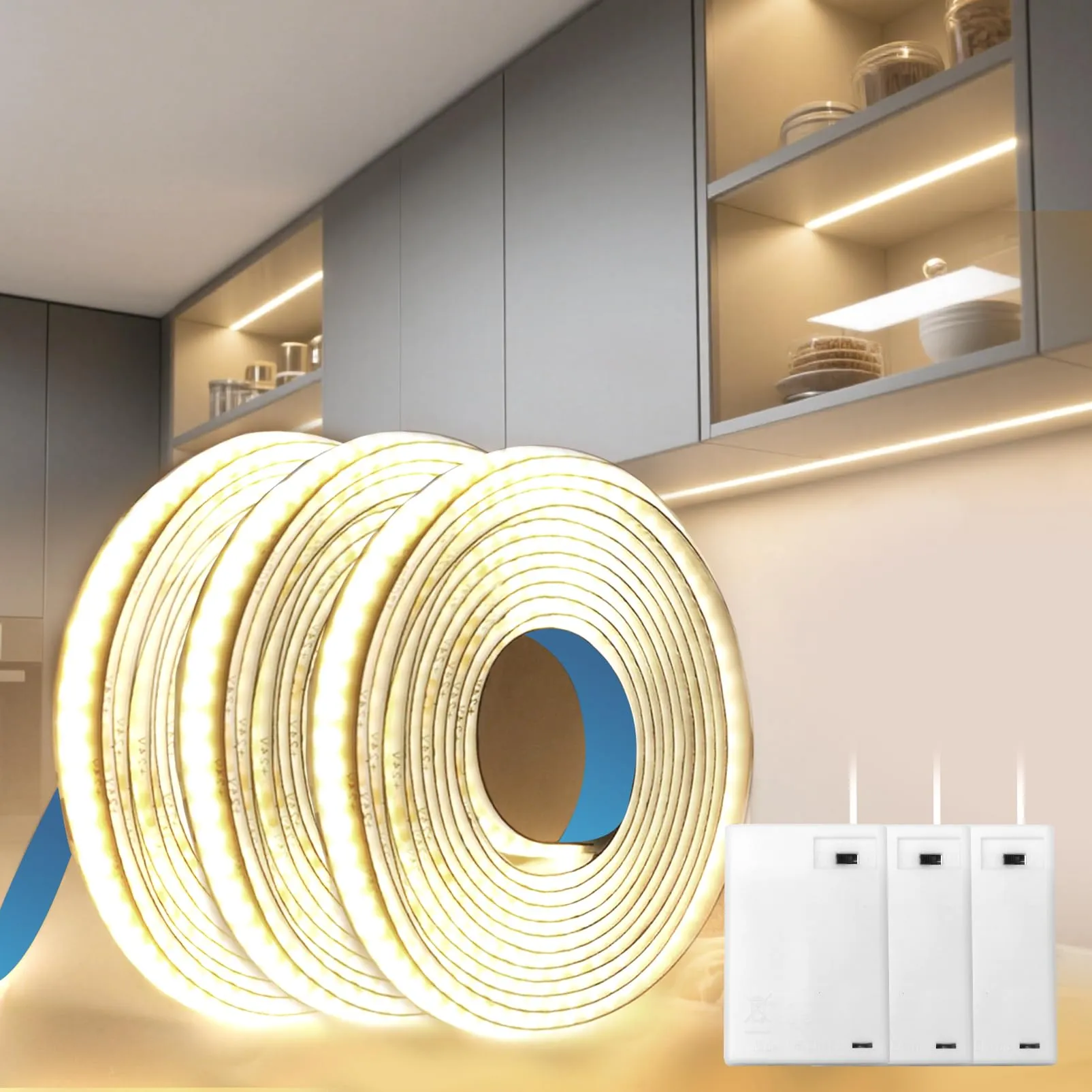 BRIMETI Striscia LED COB a Batteria 5V, 3x1M, Bianco Naturale 4000K, 320LEDs/M, Autoadesiva e Flessibile - immagine 1